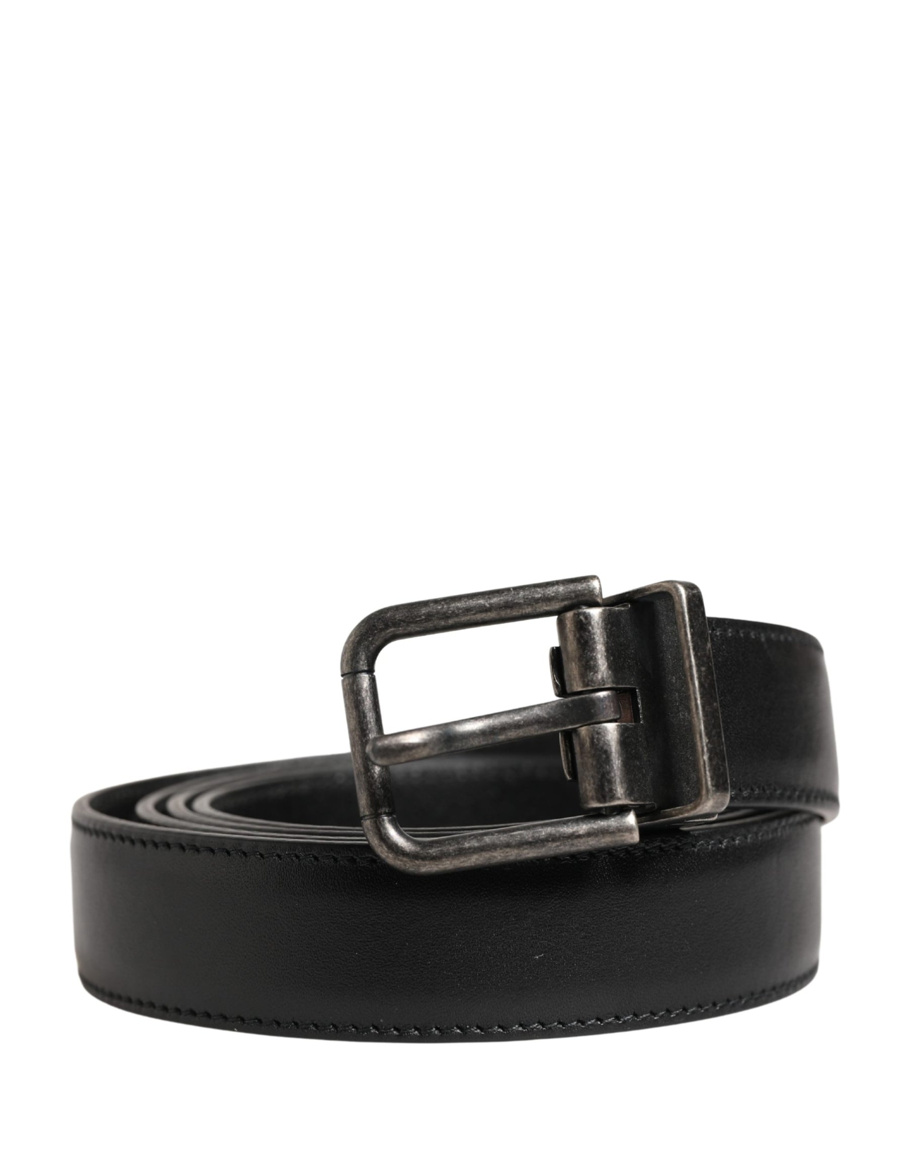 Dolce & Gabbana Men Black Classic Leather Metal Buckle Belt | Regal Royce