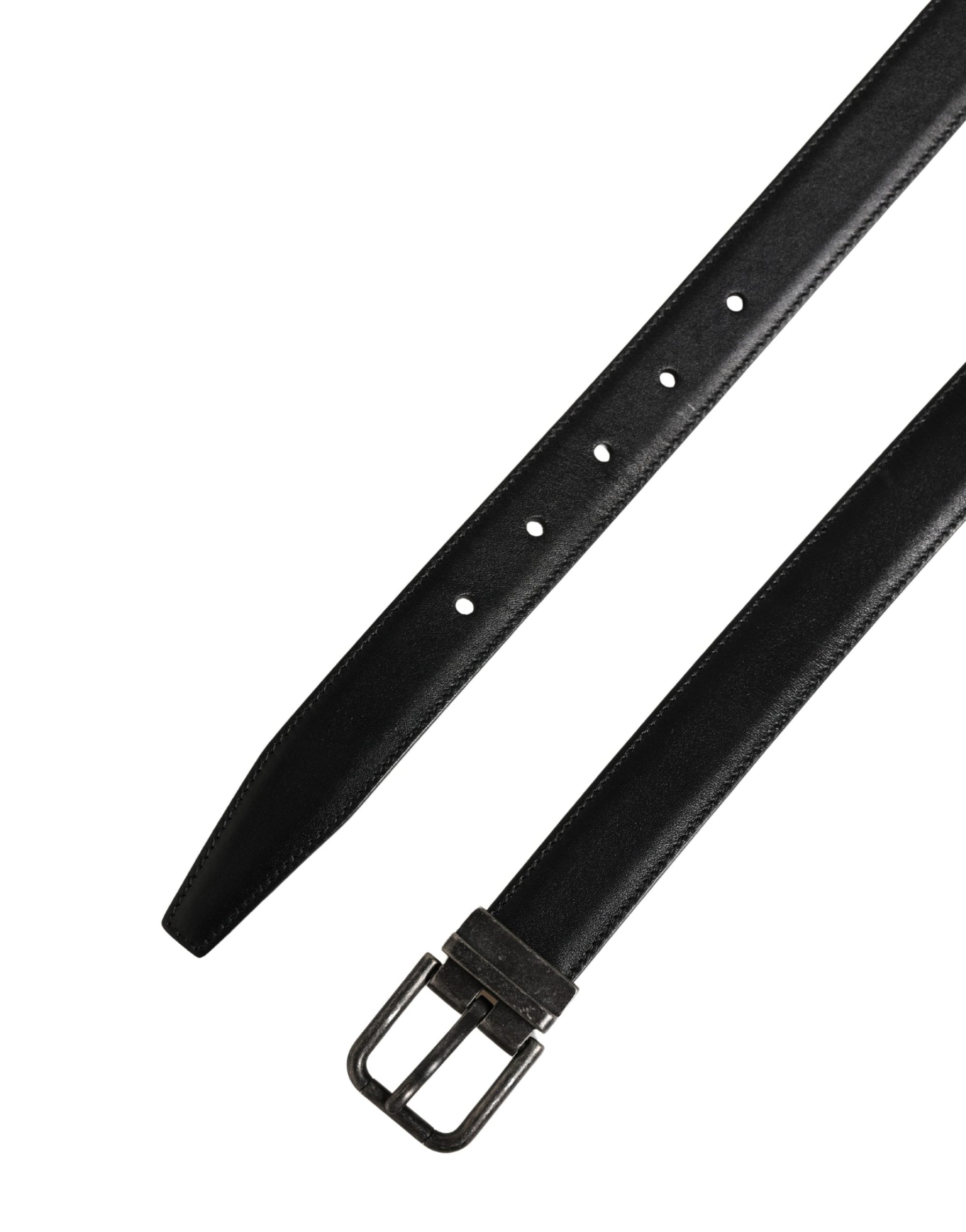 Dolce & Gabbana Men Black Classic Leather Metal Buckle Belt | Regal Royce