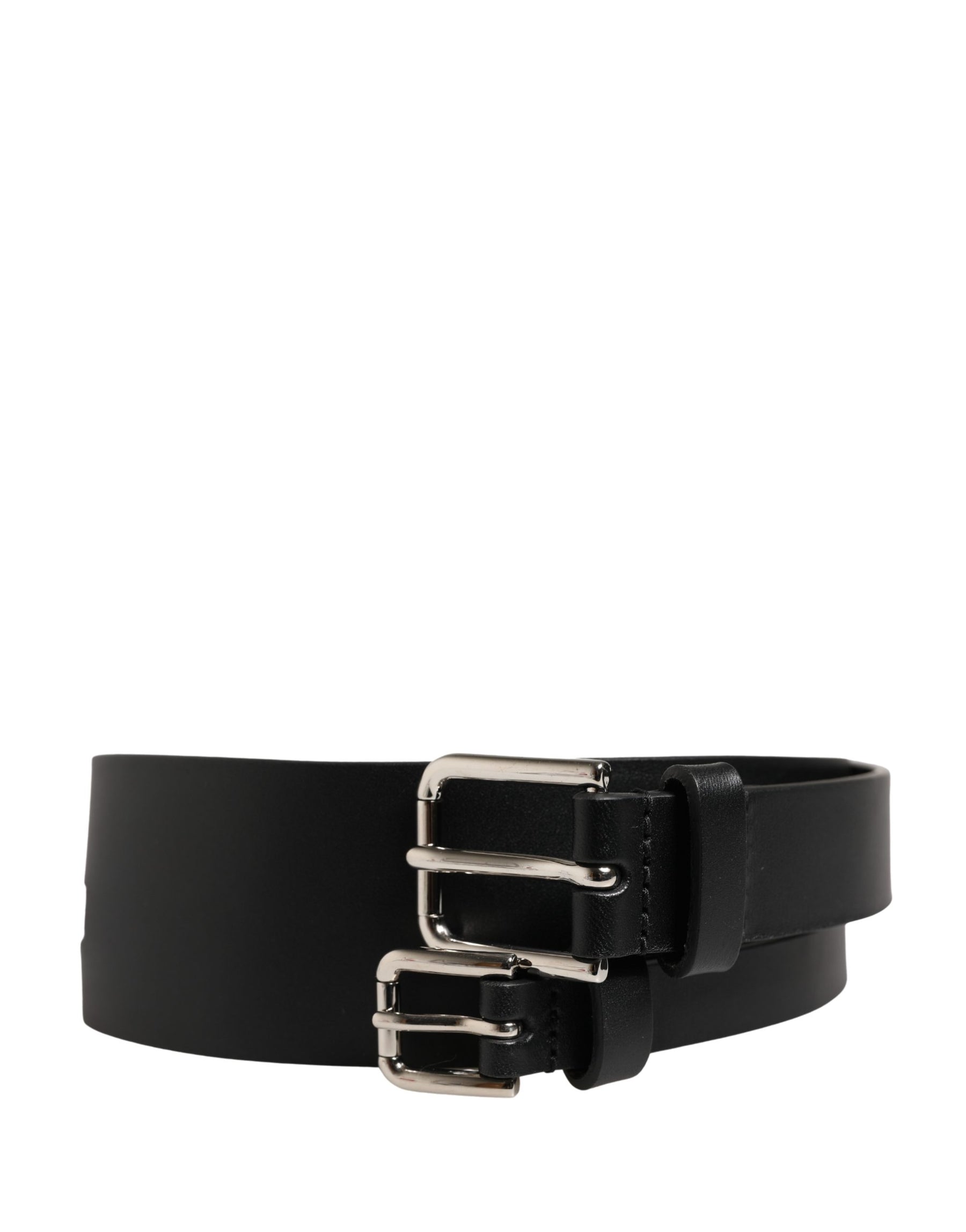 Dolce & Gabbana Black Double Strap Leather Silver Buckle Belt | Regal Royce