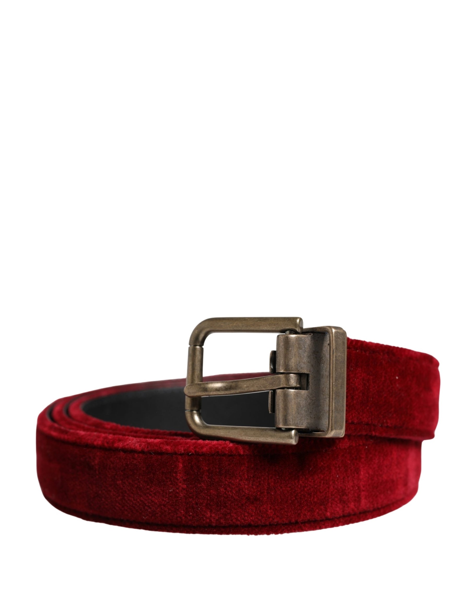 Dolce & Gabbana Men Burgundy Velvet Cotton Metal Buckle Belt | Regal Royce