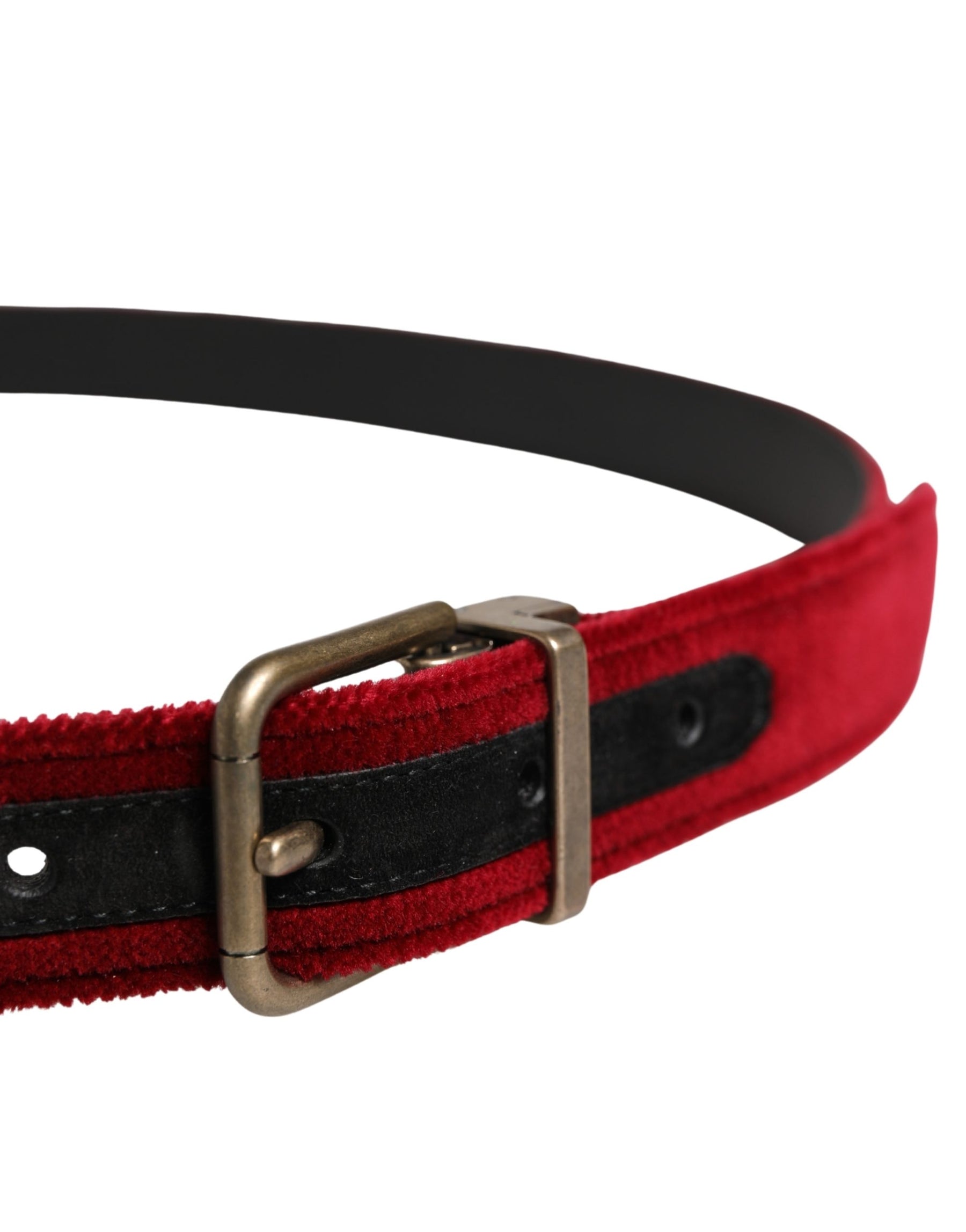 Dolce & Gabbana Men Burgundy Velvet Cotton Metal Buckle Belt | Regal Royce