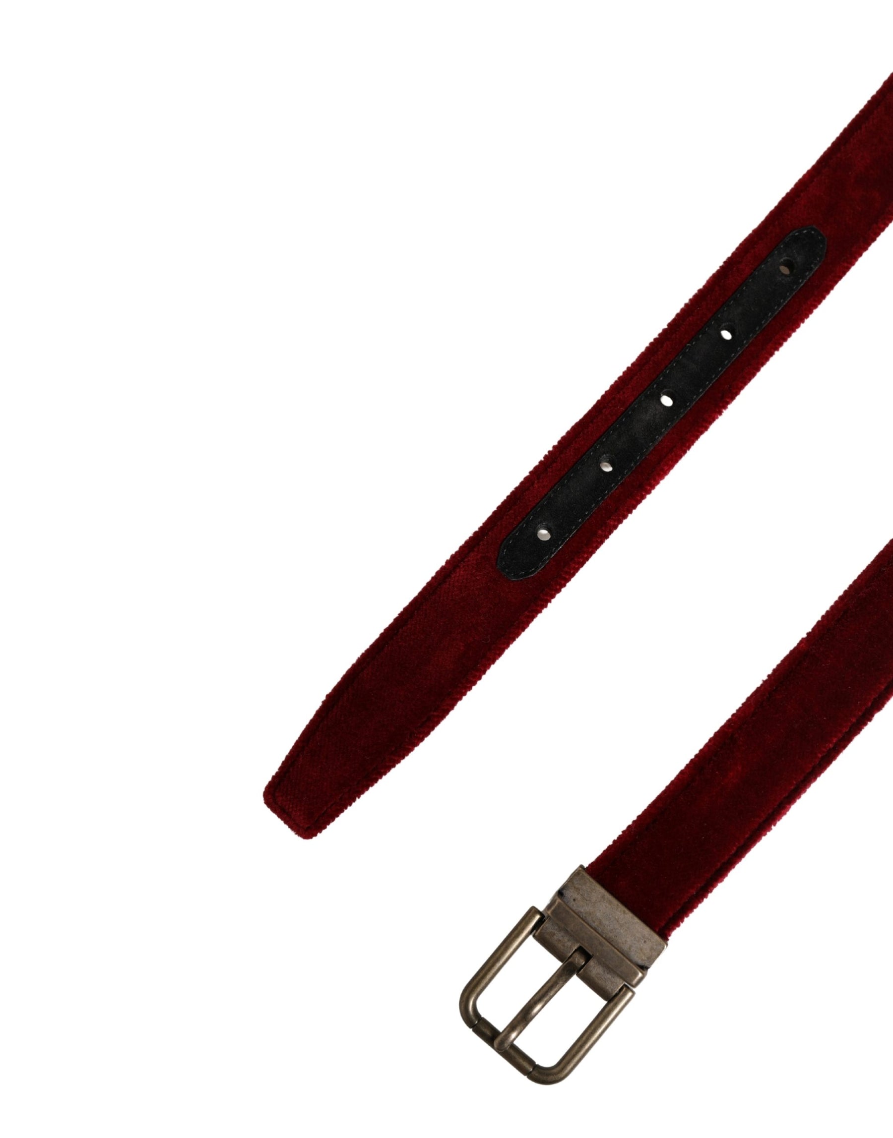 Dolce & Gabbana Men Burgundy Velvet Cotton Metal Buckle Belt | Regal Royce