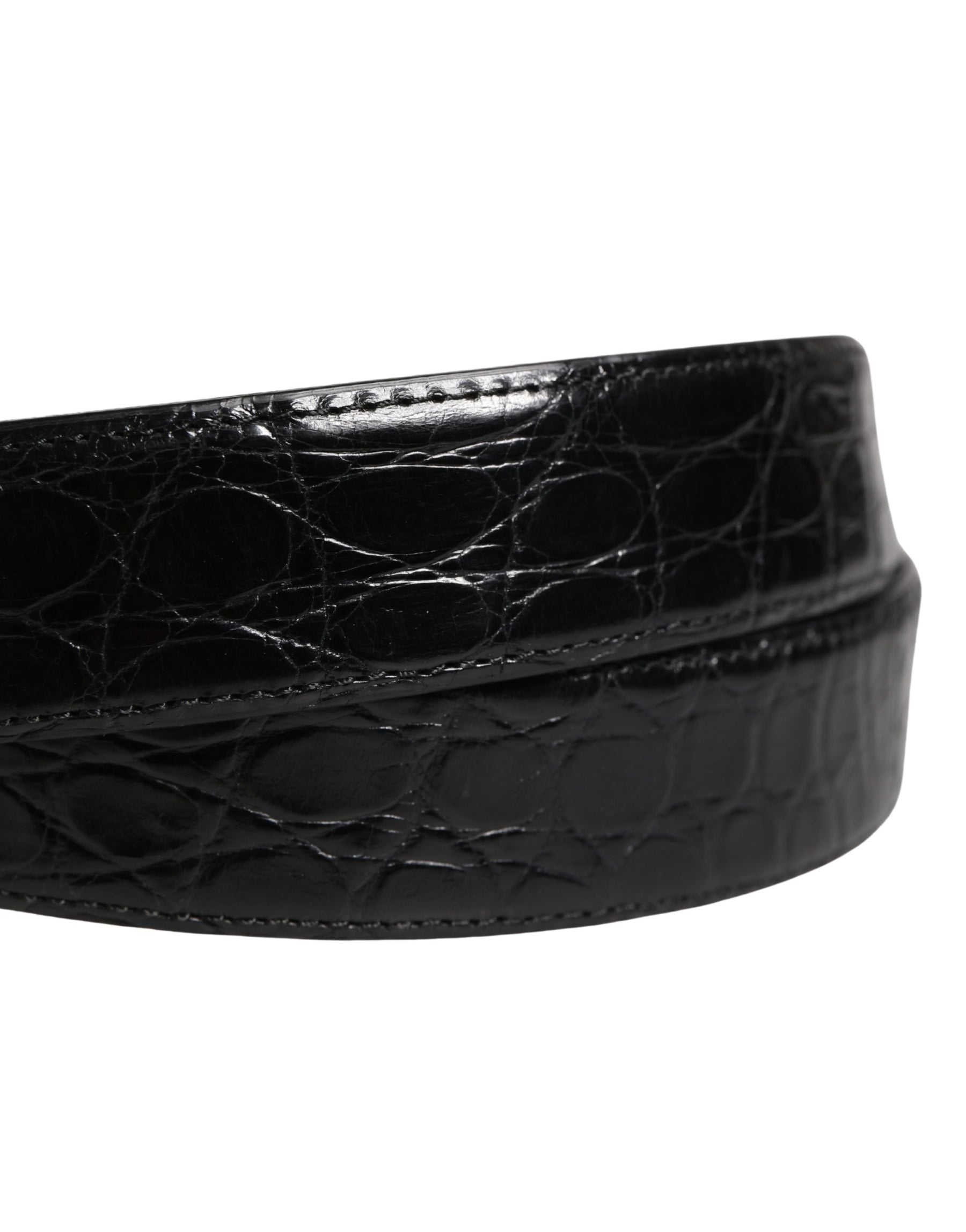 Dolce & Gabbana Men Black Exotic Leather Logo Buckle Belt | Regal Royce