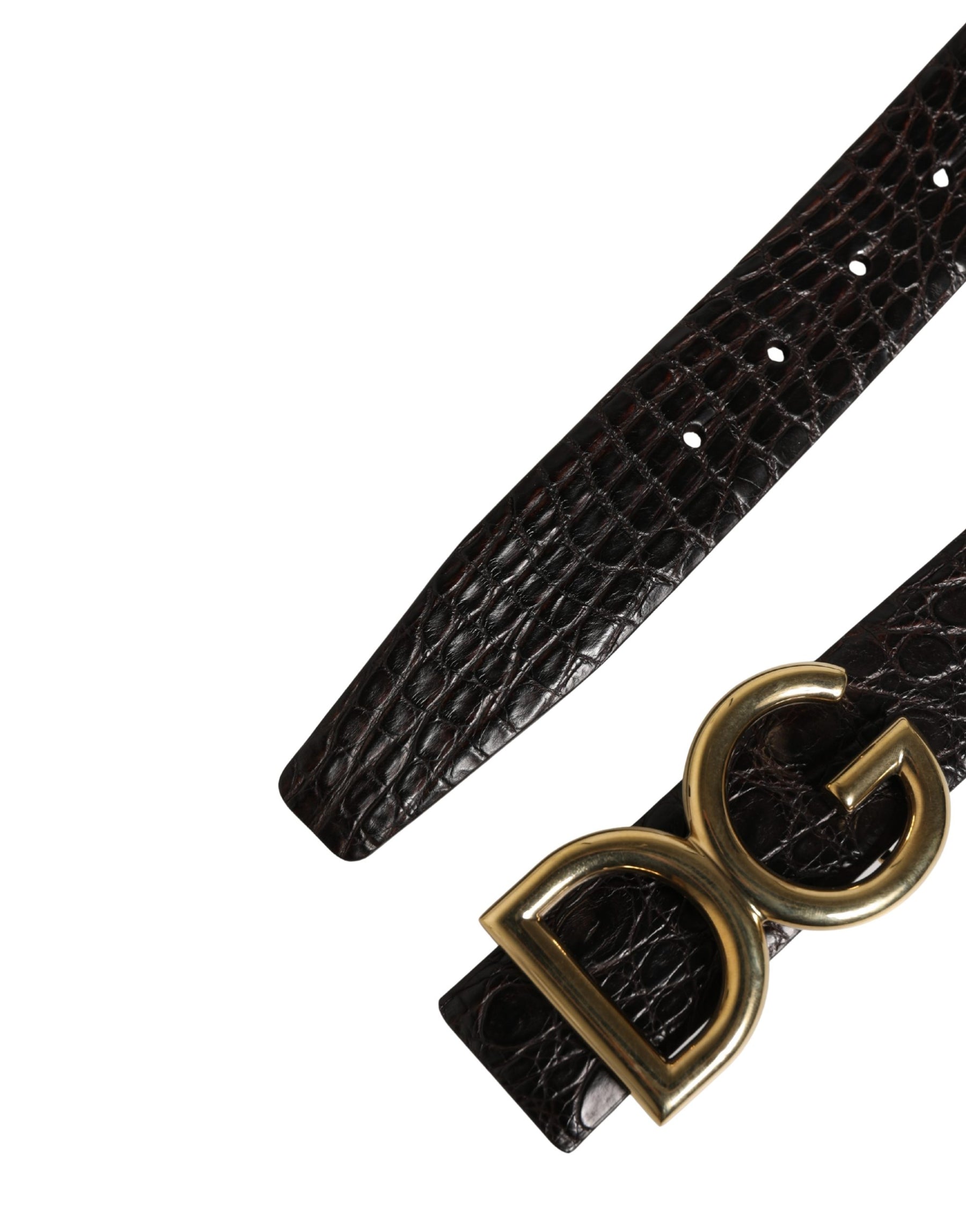 Dolce & Gabbana Men Black Exotic Leather Logo Buckle Belt | Regal Royce