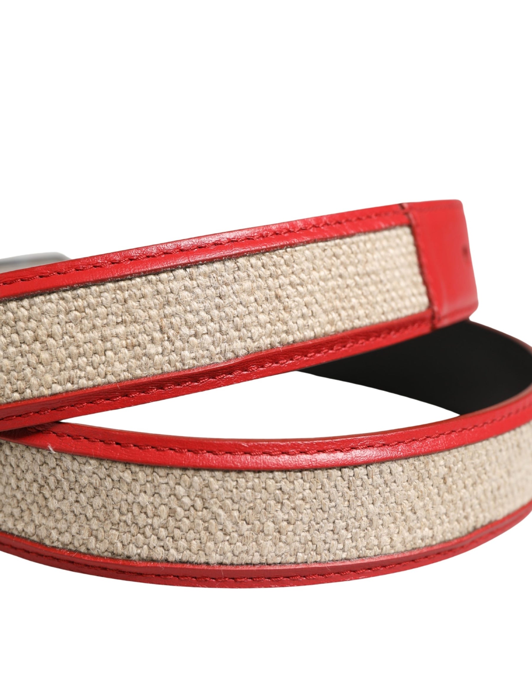 Dolce & Gabbana Men Beige Red Woven Leather Metal Buckle Belt | Regal Royce