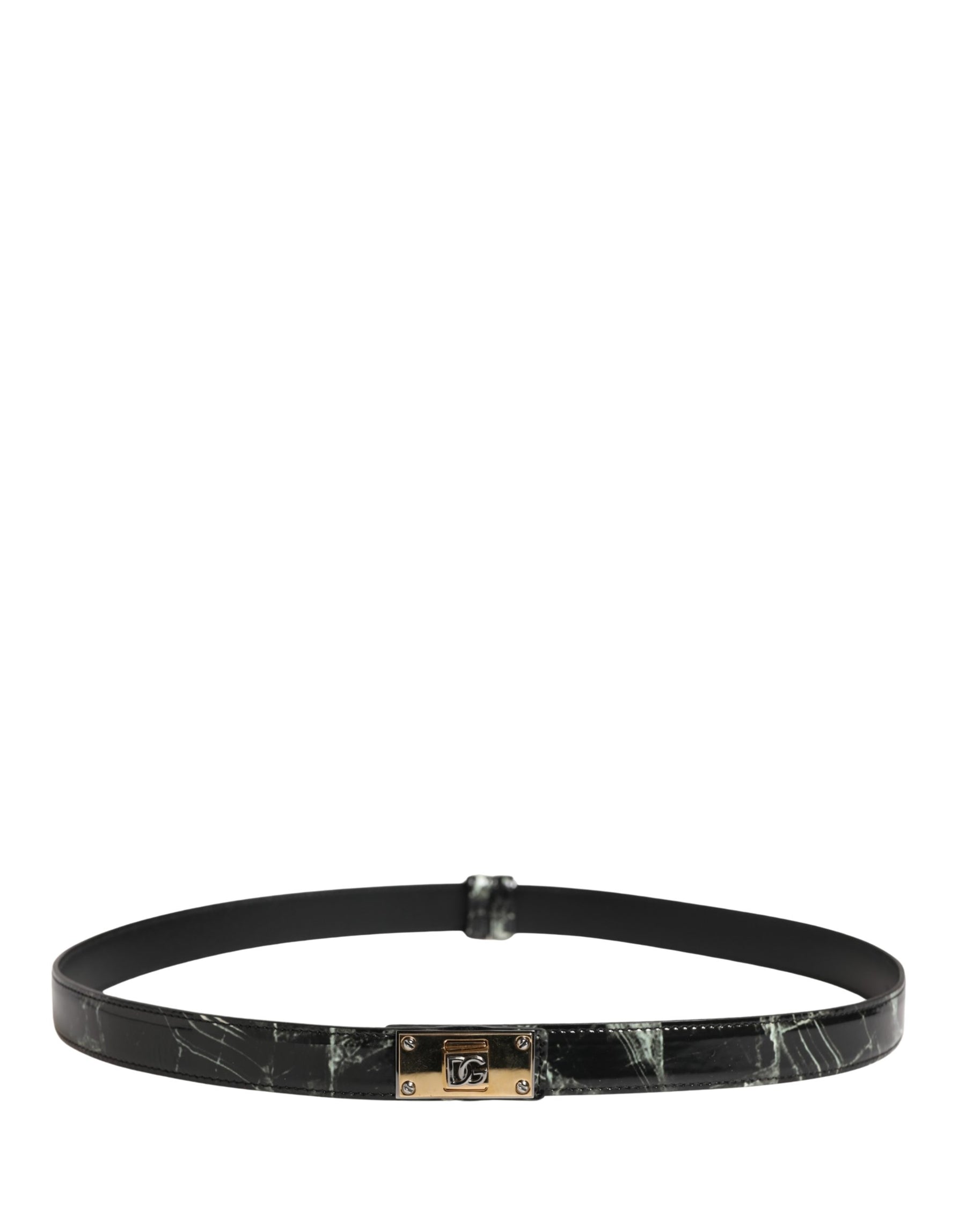 Dolce & Gabbana Men Black Marble Leather DG Logo Buckle Belt | Regal Royce