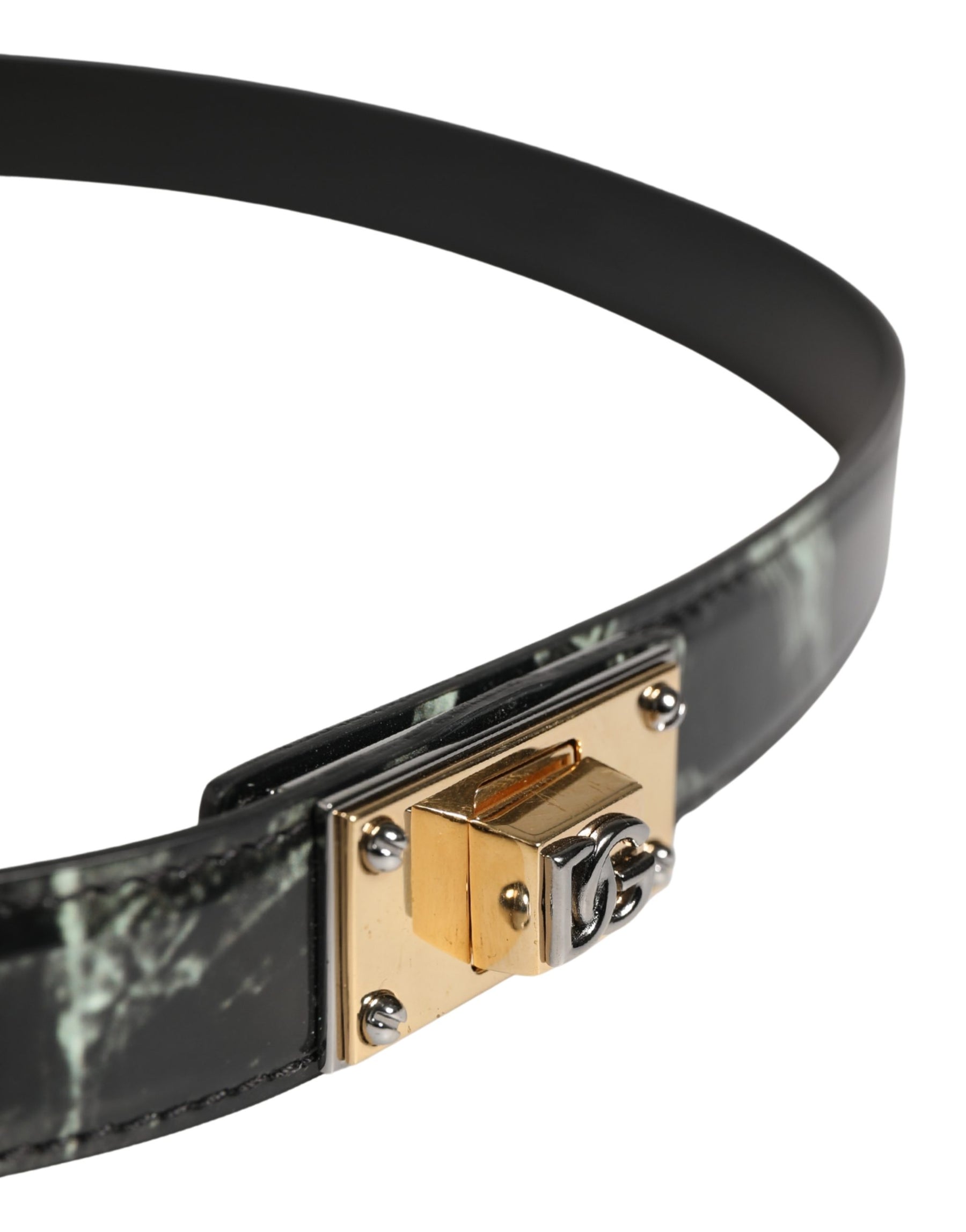 Dolce & Gabbana Men Black Marble Leather DG Logo Buckle Belt | Regal Royce