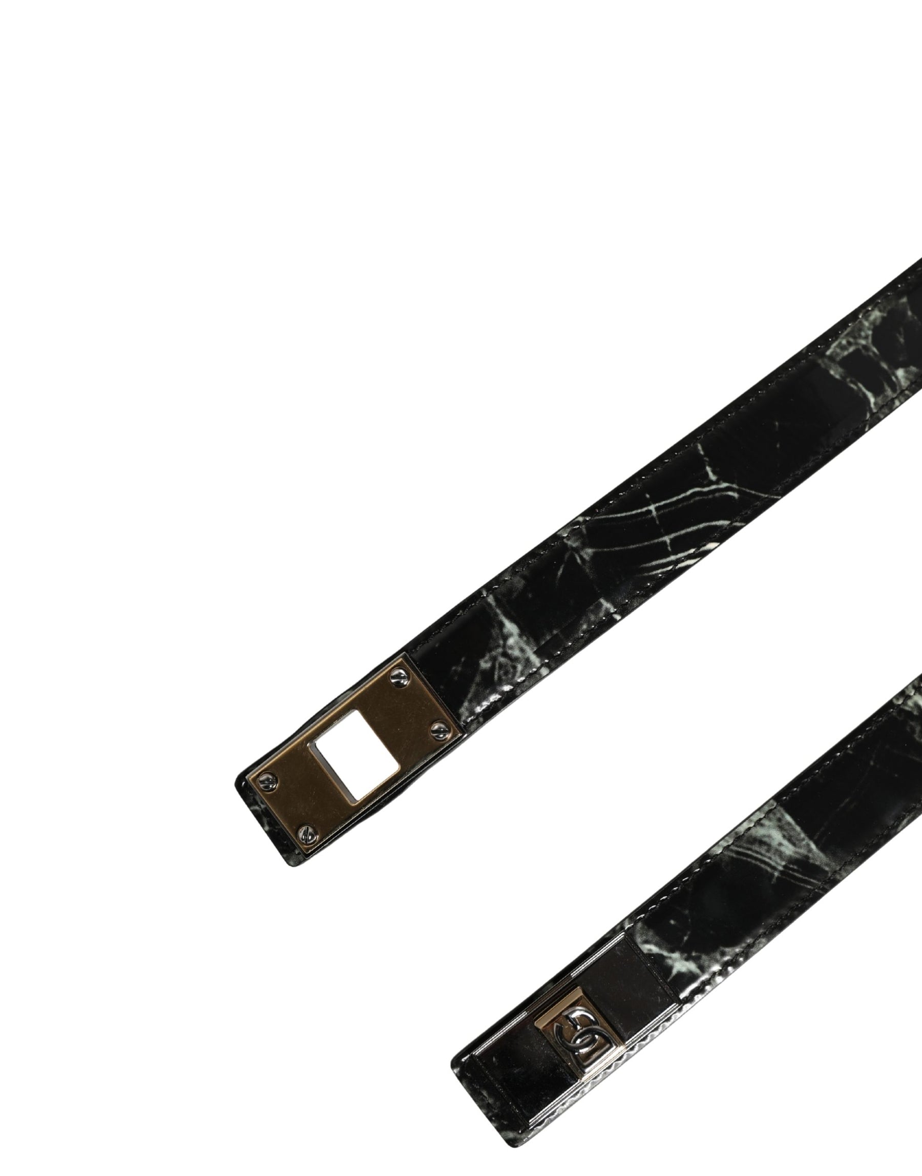 Dolce & Gabbana Men Black Marble Leather DG Logo Buckle Belt | Regal Royce