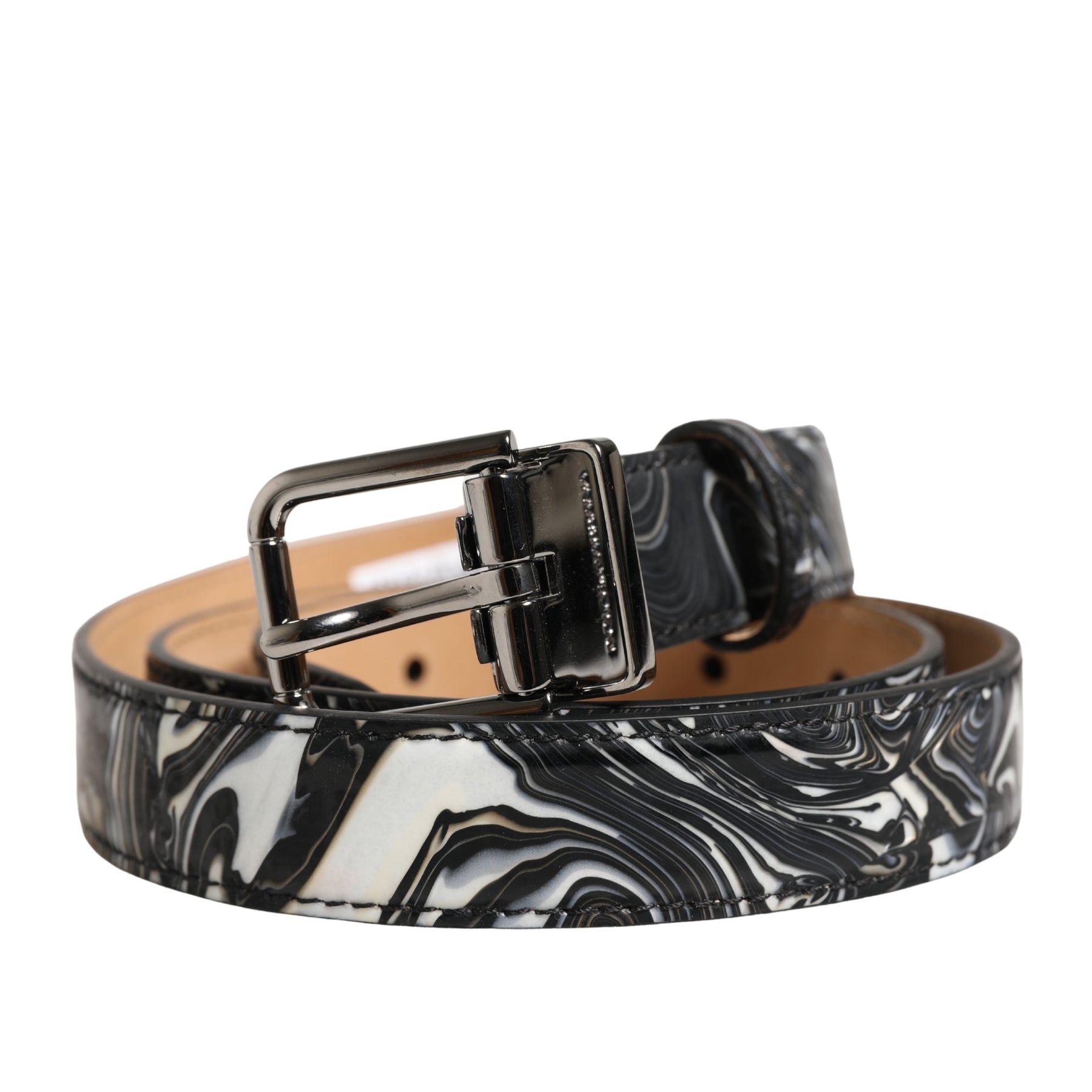 Dolce & Gabbana Men Black Marble Leather Metal Buckle Belt | Regal Royce