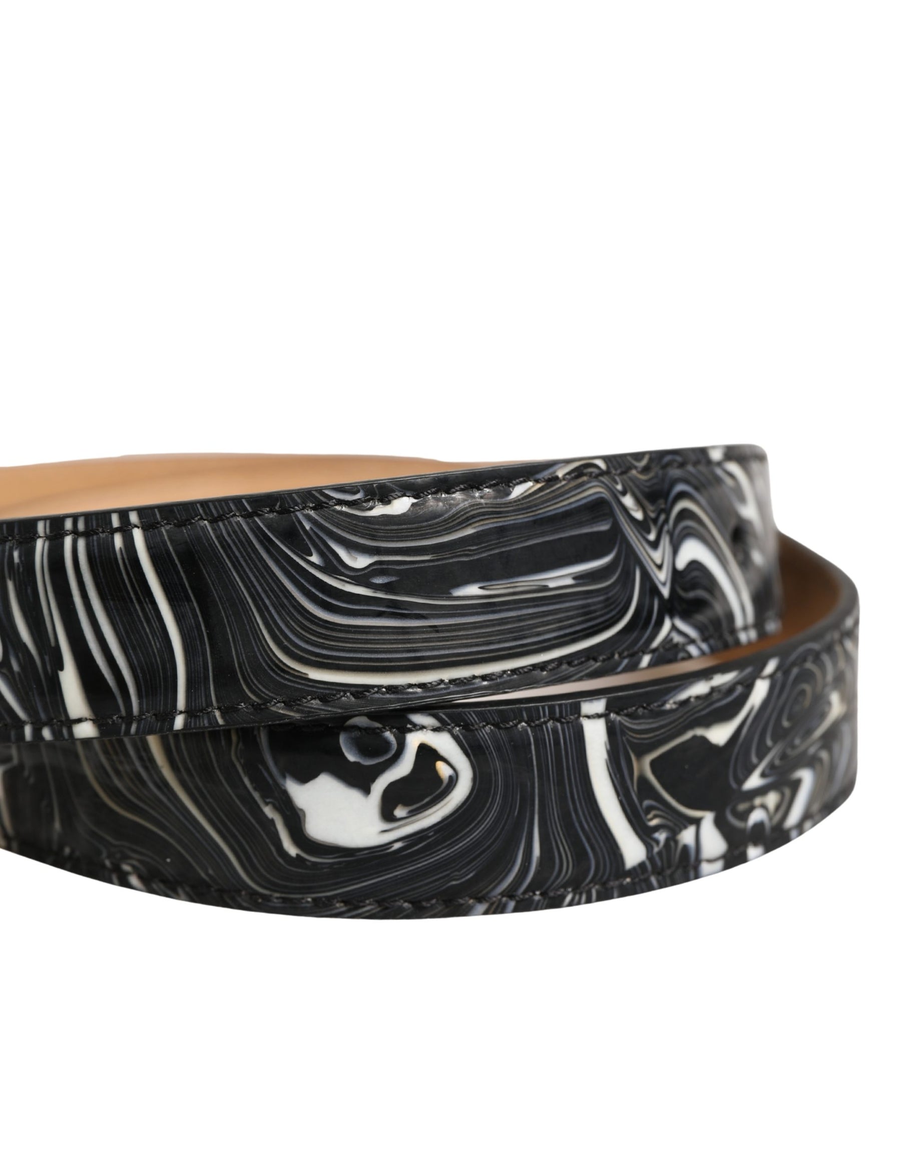 Dolce & Gabbana Men Black Marble Leather Metal Buckle Belt | Regal Royce