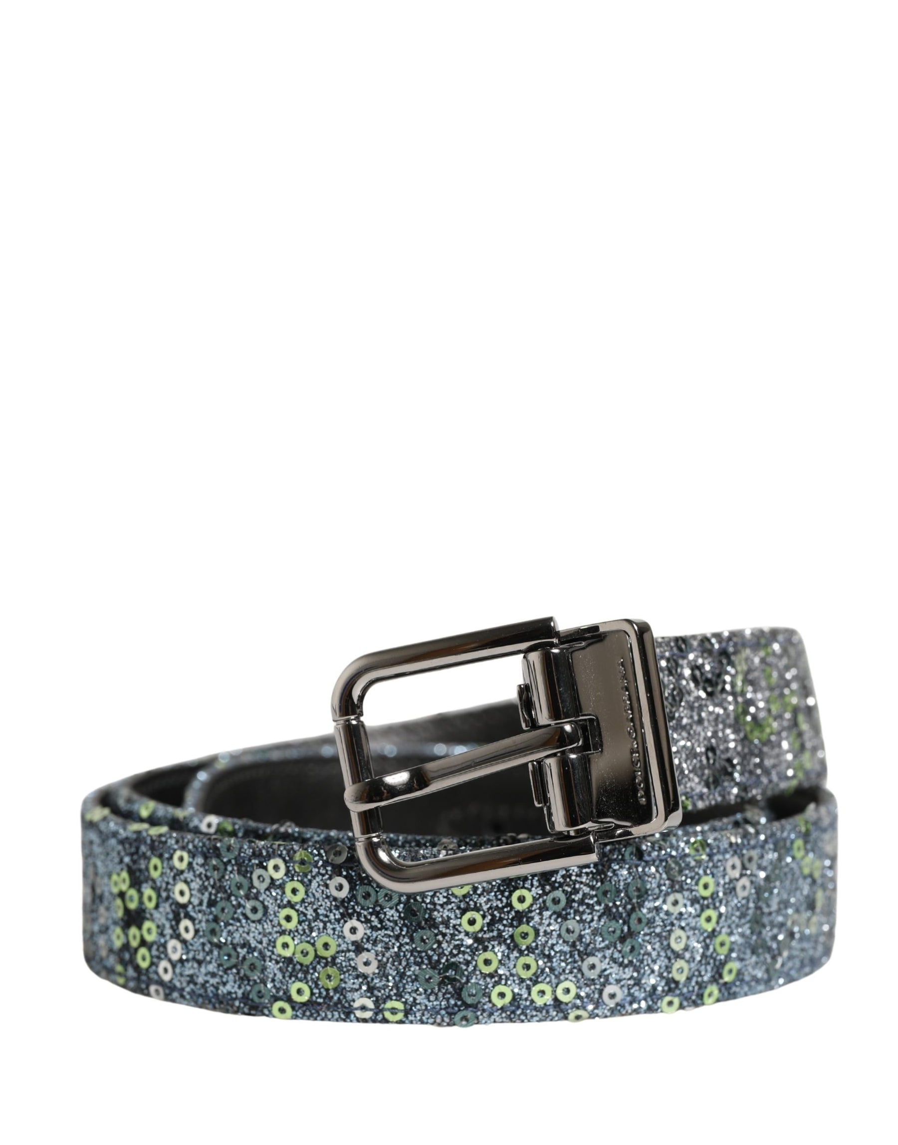 Dolce & Gabbana Men Multicolor Sequin Silver Metal Buckle Belt | Regal Royce