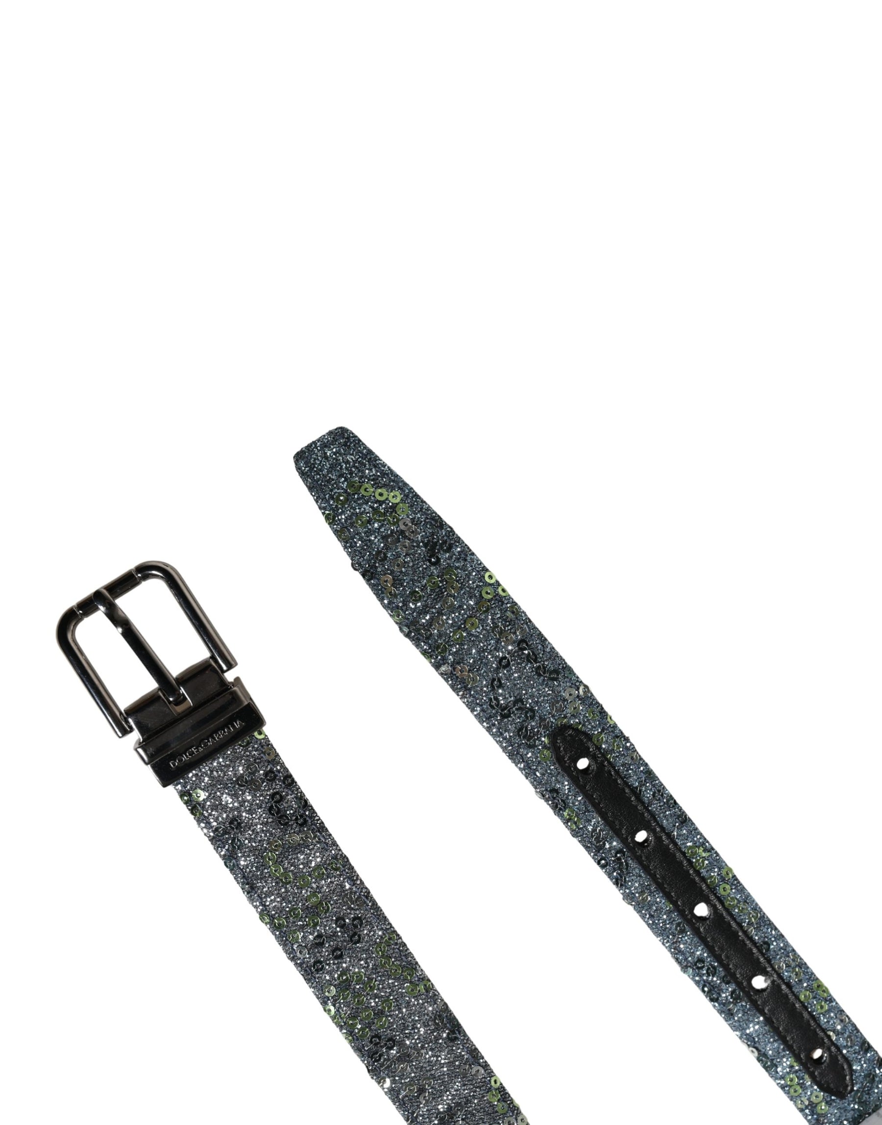 Dolce & Gabbana Men Multicolor Sequin Silver Metal Buckle Belt | Regal Royce
