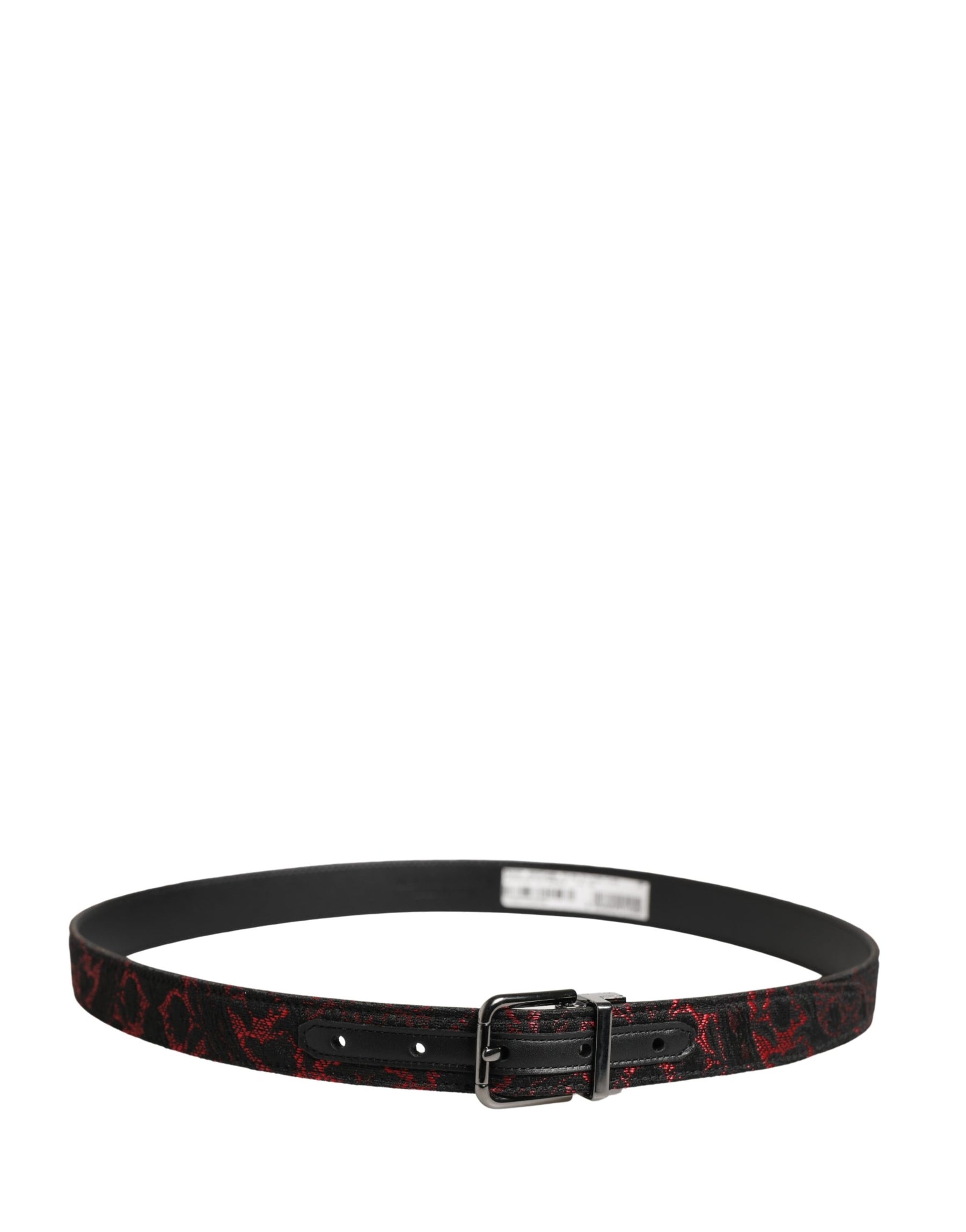 Dolce & Gabbana Black Red Polyester Silver Metal Buckle Belt | Regal Royce