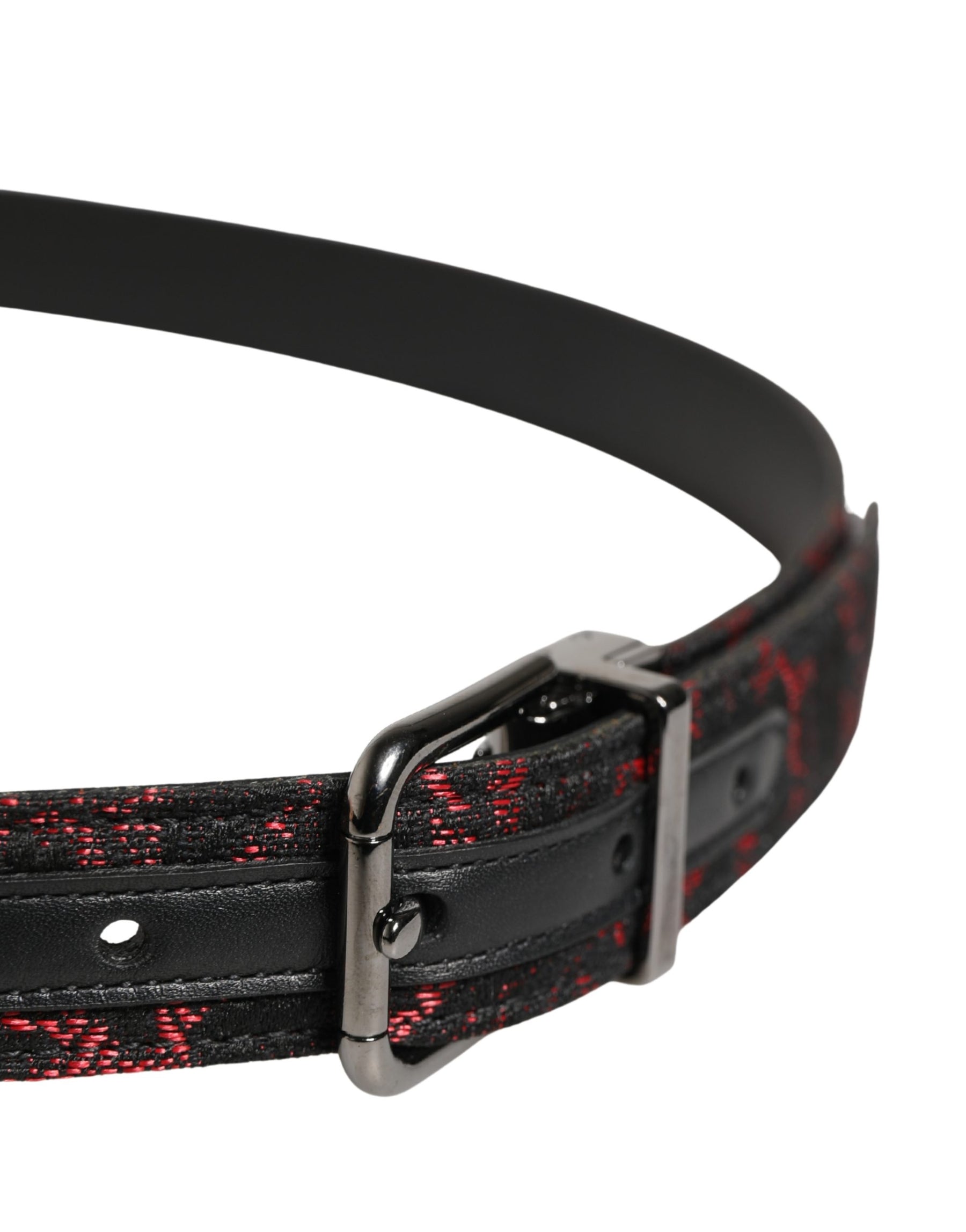 Dolce & Gabbana Black Red Polyester Silver Metal Buckle Belt | Regal Royce