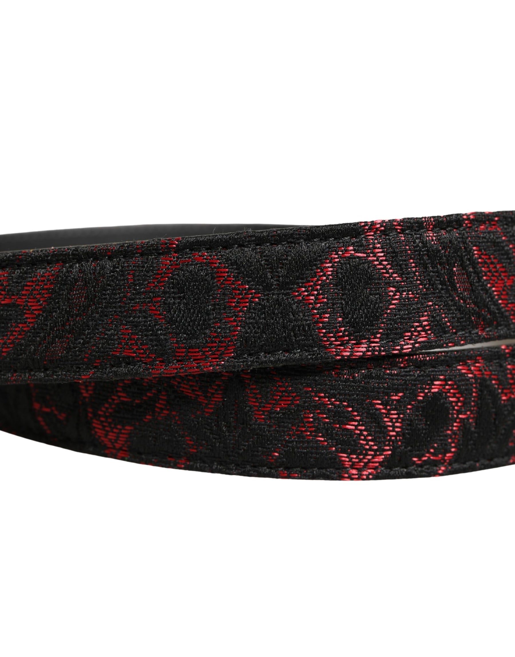 Dolce & Gabbana Black Red Polyester Silver Metal Buckle Belt | Regal Royce