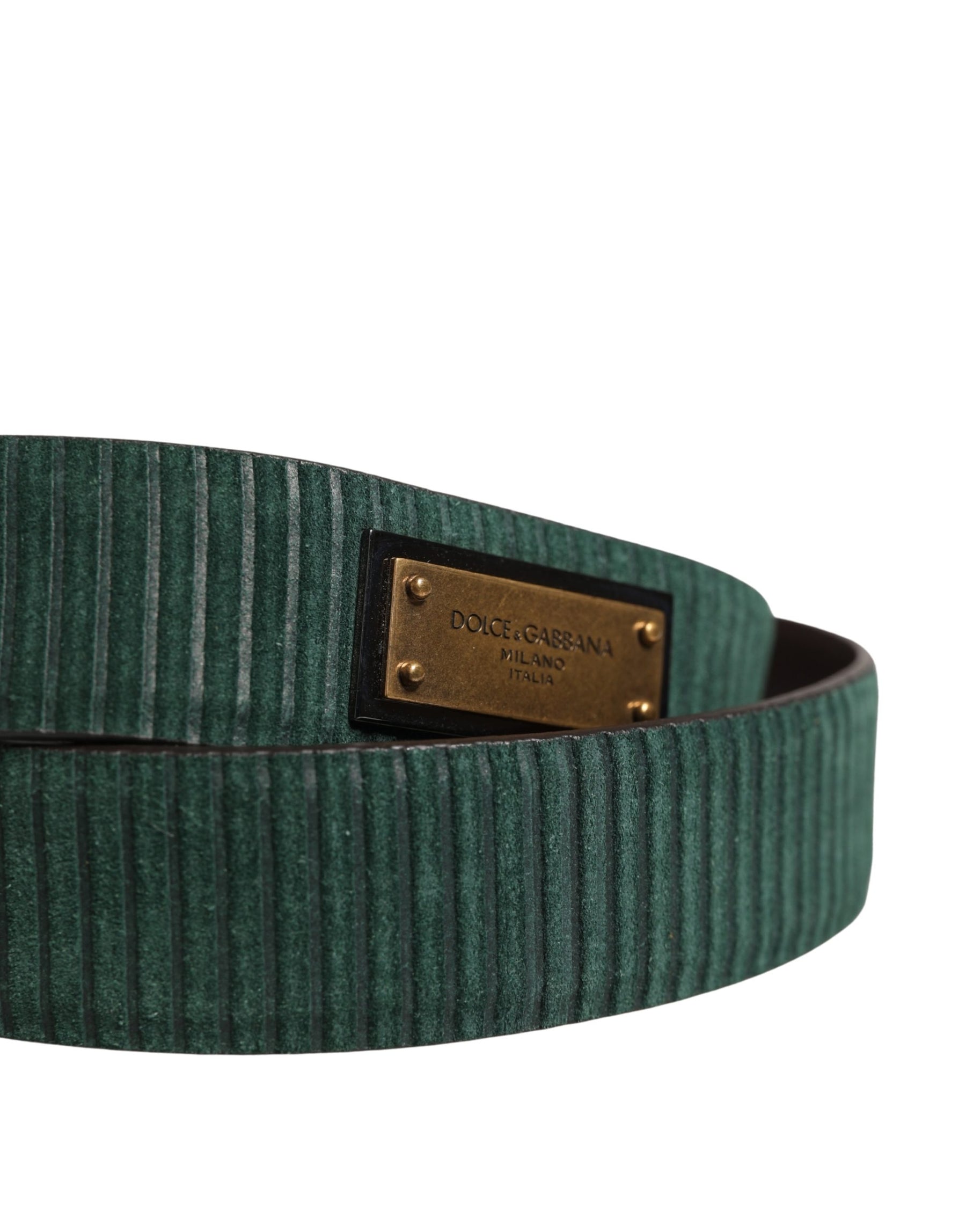 Dolce & Gabbana Men Green Velvet Leather Metal Buckle Belt | Regal Royce