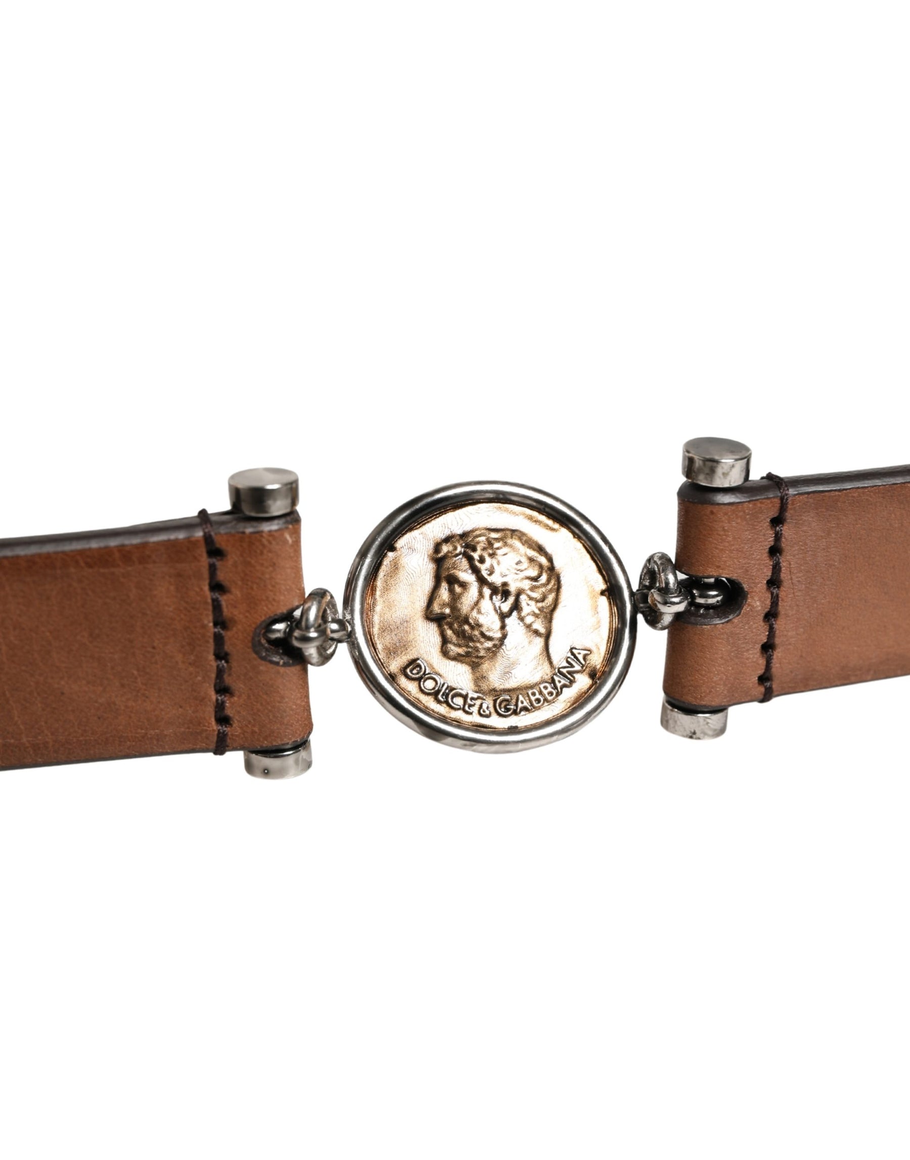 Dolce & Gabbana Men Brown Classic Leather Metal Buckle Belt | Regal Royce