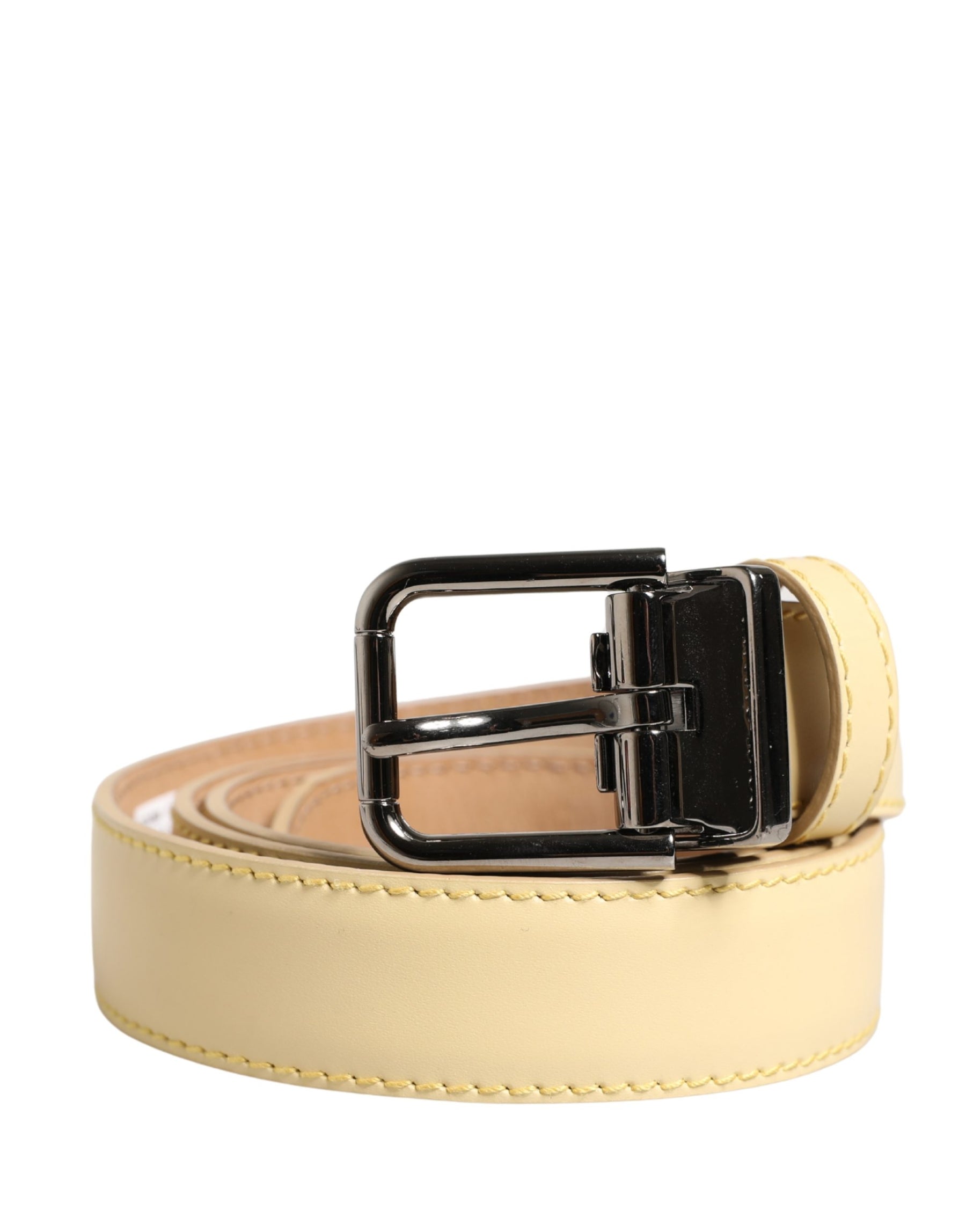Dolce & Gabbana Men Yellow Classic Leather Metal Buckle Belt | Regal Royce