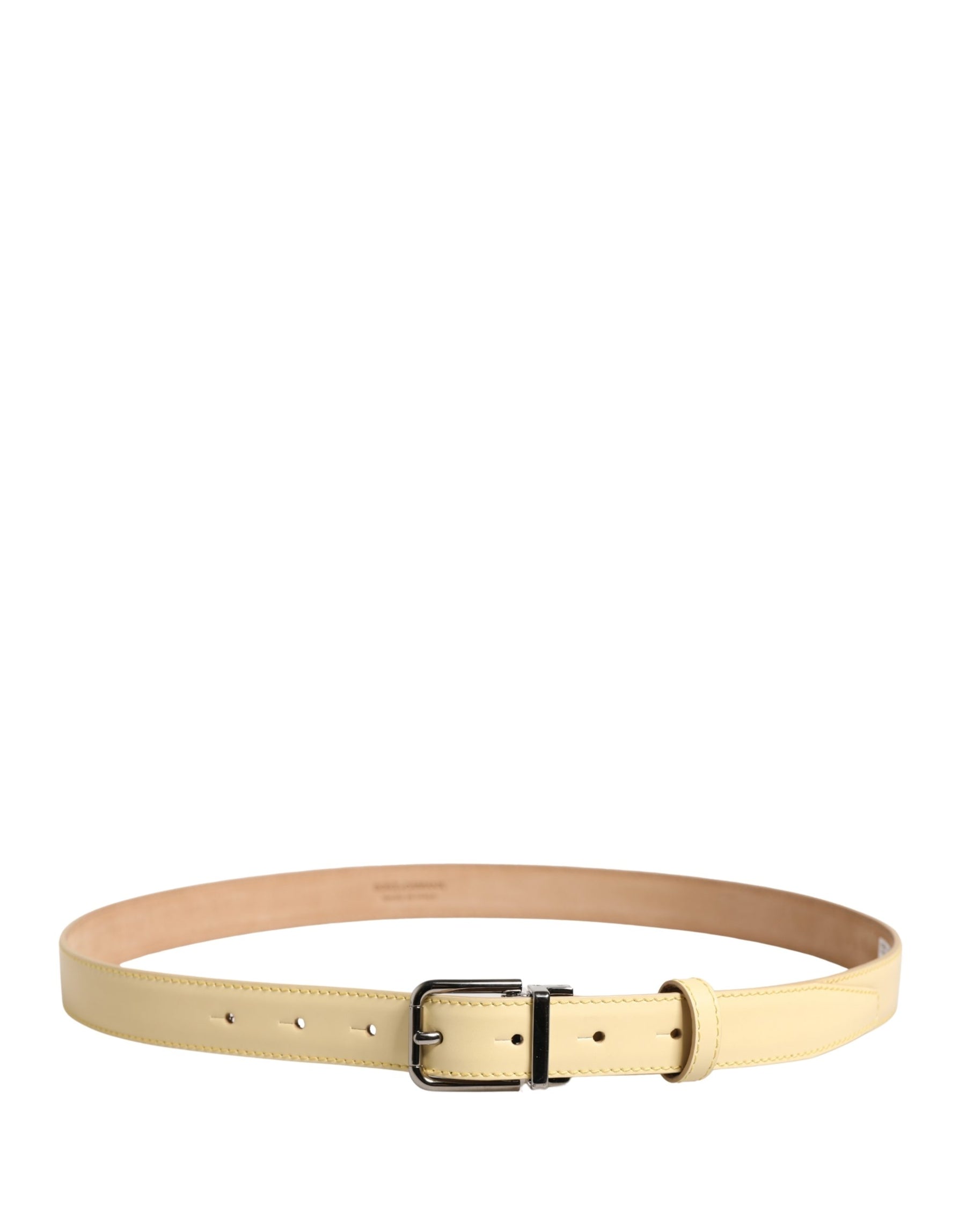 Dolce & Gabbana Men Yellow Classic Leather Metal Buckle Belt | Regal Royce