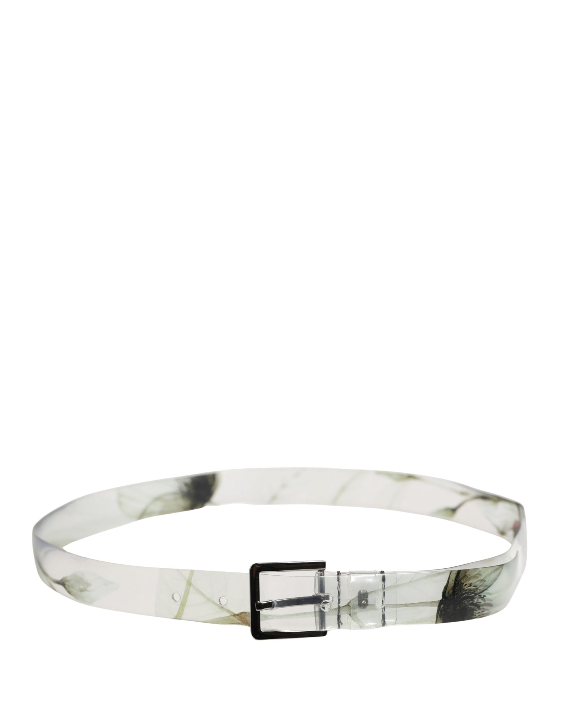 Dolce & Gabbana Men White Floral PVC Silver Metal Buckle Belt | Regal Royce