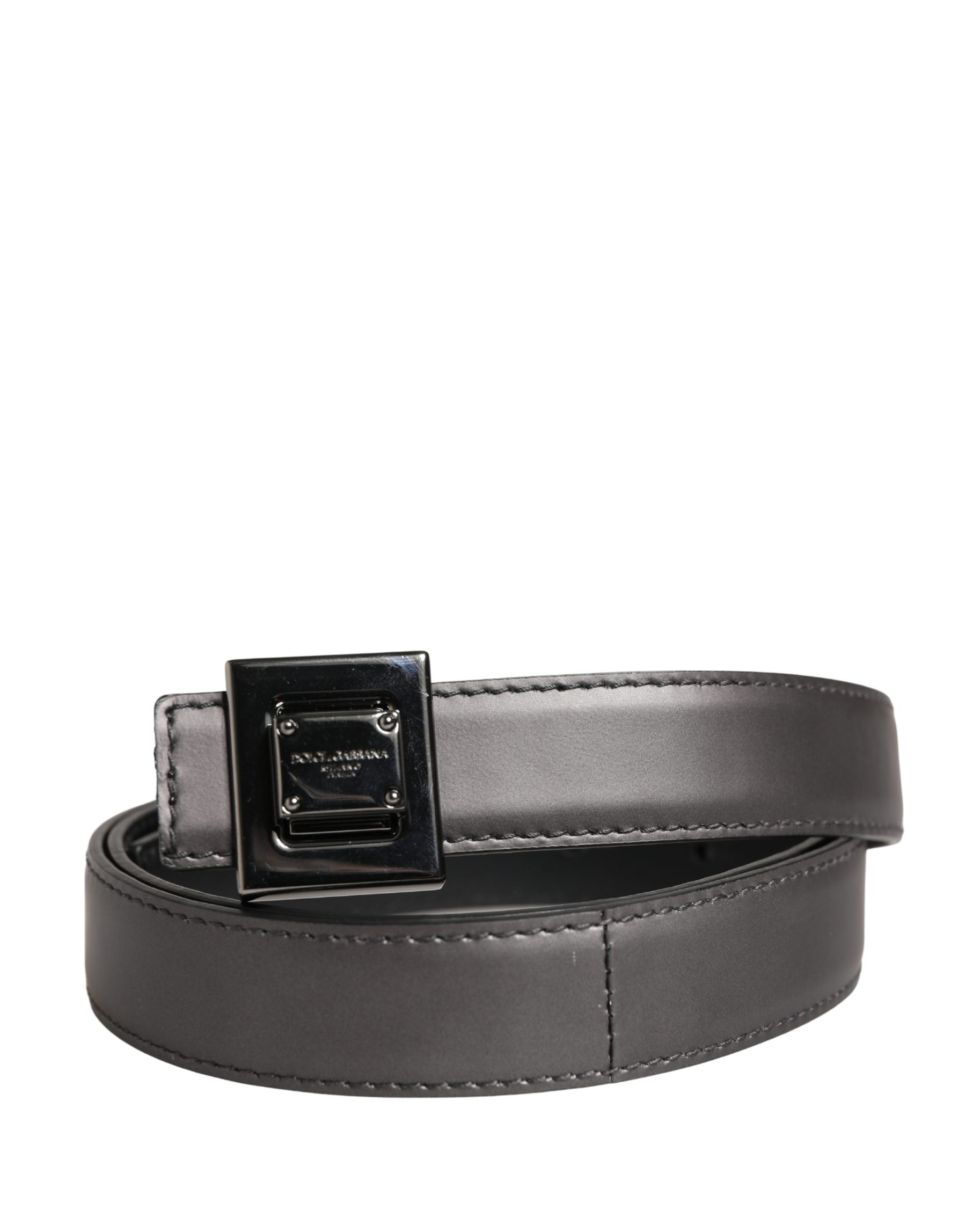 Dolce & Gabbana Men Silver Classic Leather Square Buckle Belt | Regal Royce