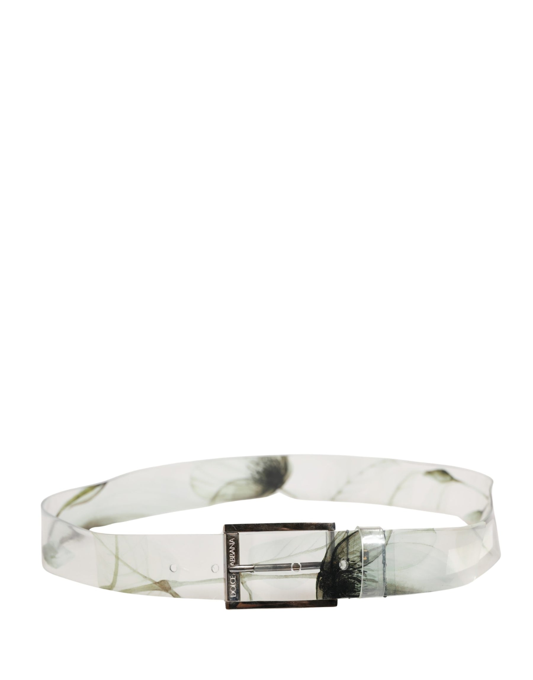 Dolce & Gabbana Men White Floral PVC Silver Metal Buckle Belt | Regal Royce