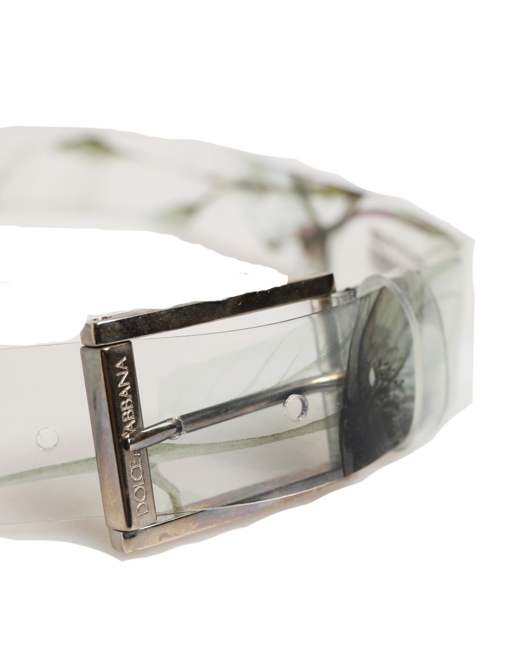 Dolce & Gabbana Men White Floral PVC Silver Metal Buckle Belt | Regal Royce