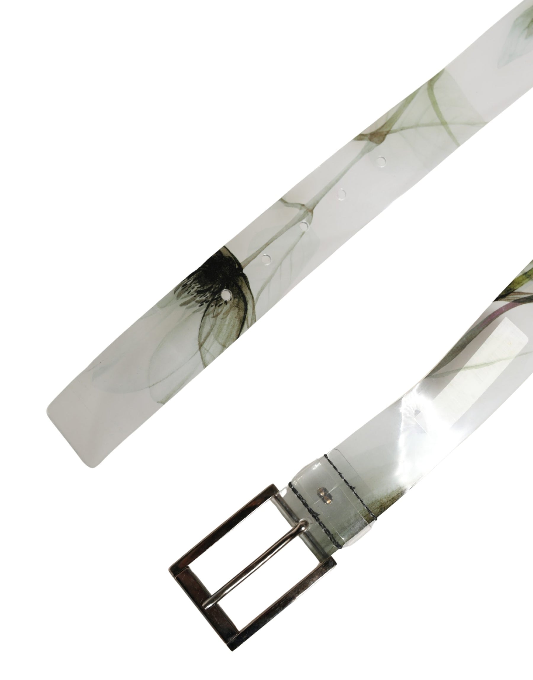Dolce & Gabbana Men White Floral PVC Silver Metal Buckle Belt | Regal Royce