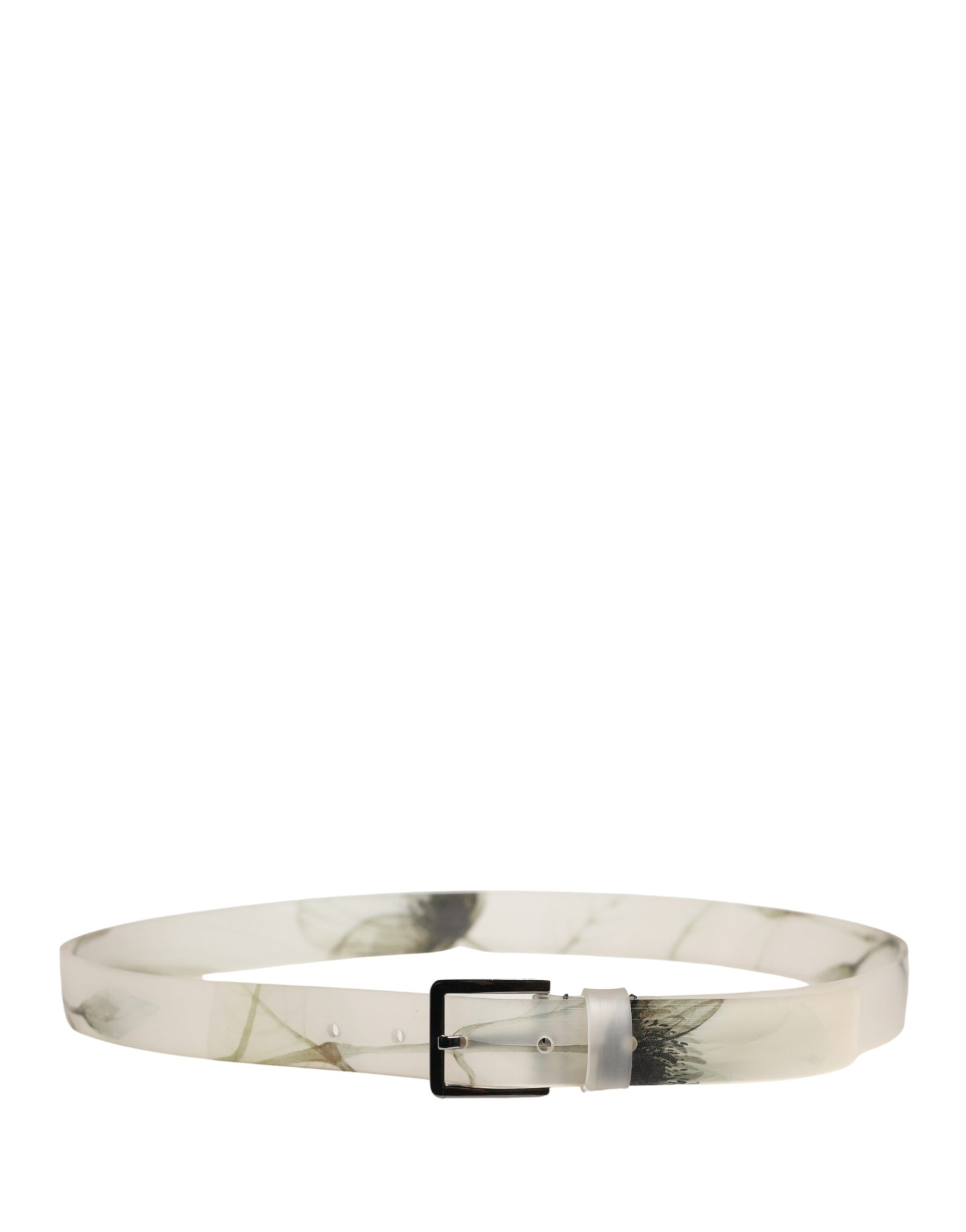 Dolce & Gabbana Men White Floral PVC Silver Metal Buckle Belt | Regal Royce