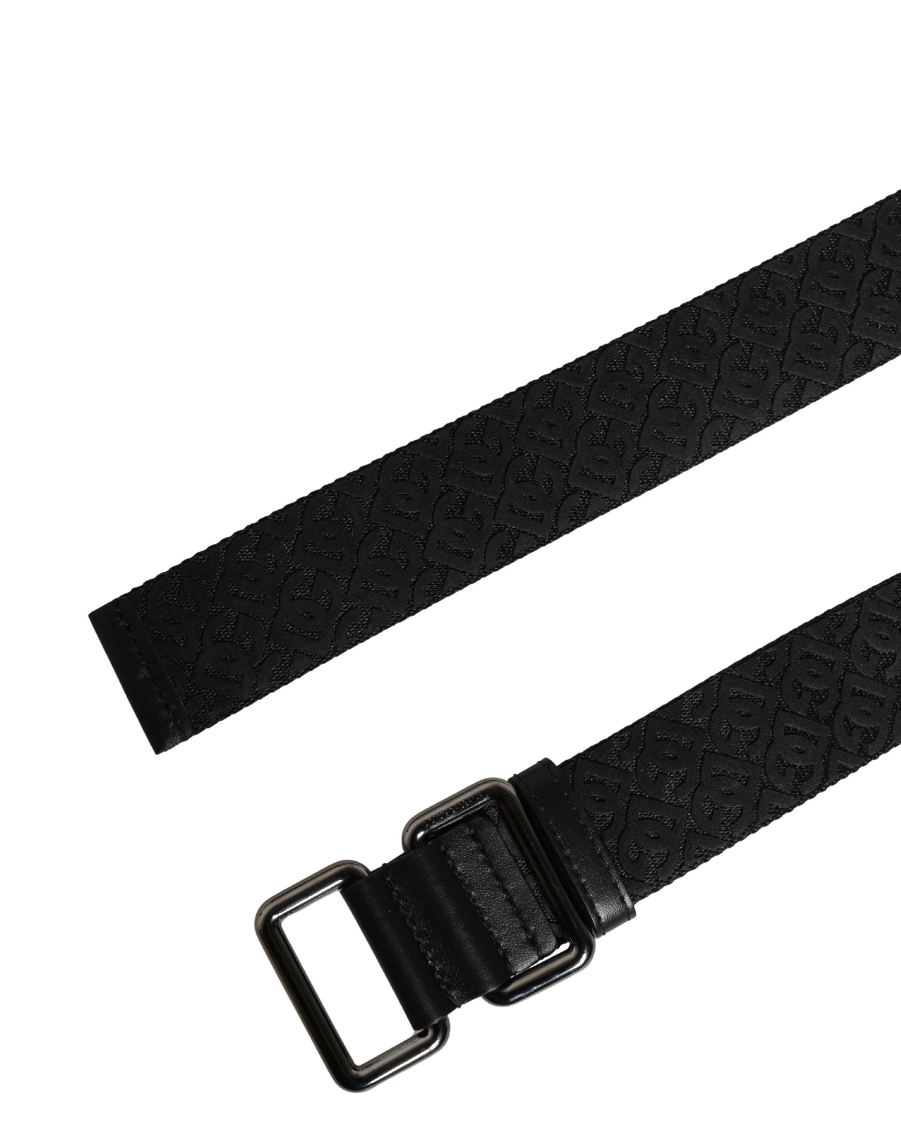Dolce & Gabbana Men Black DG Logo Polyester Metal Buckle Belt | Regal Royce