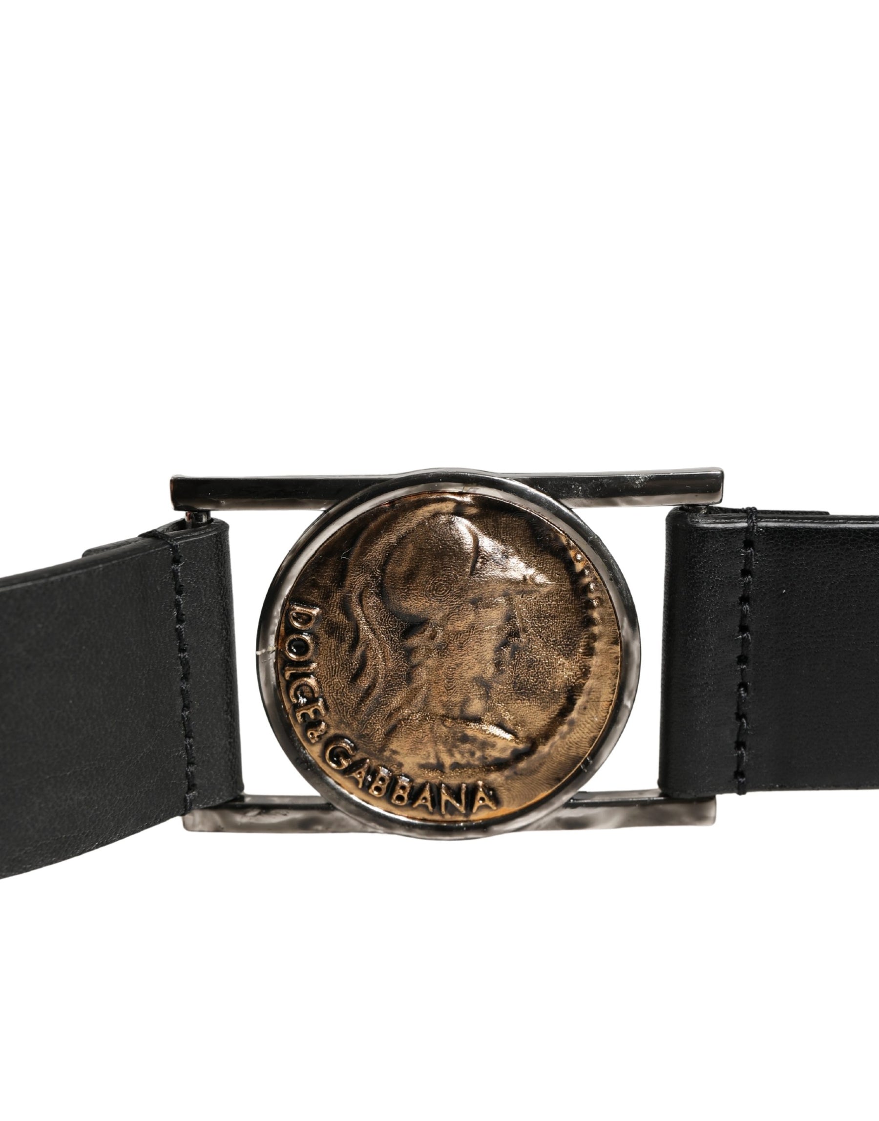 Dolce & Gabbana Men Black Classic Leather Metal Buckle Belt | Regal Royce