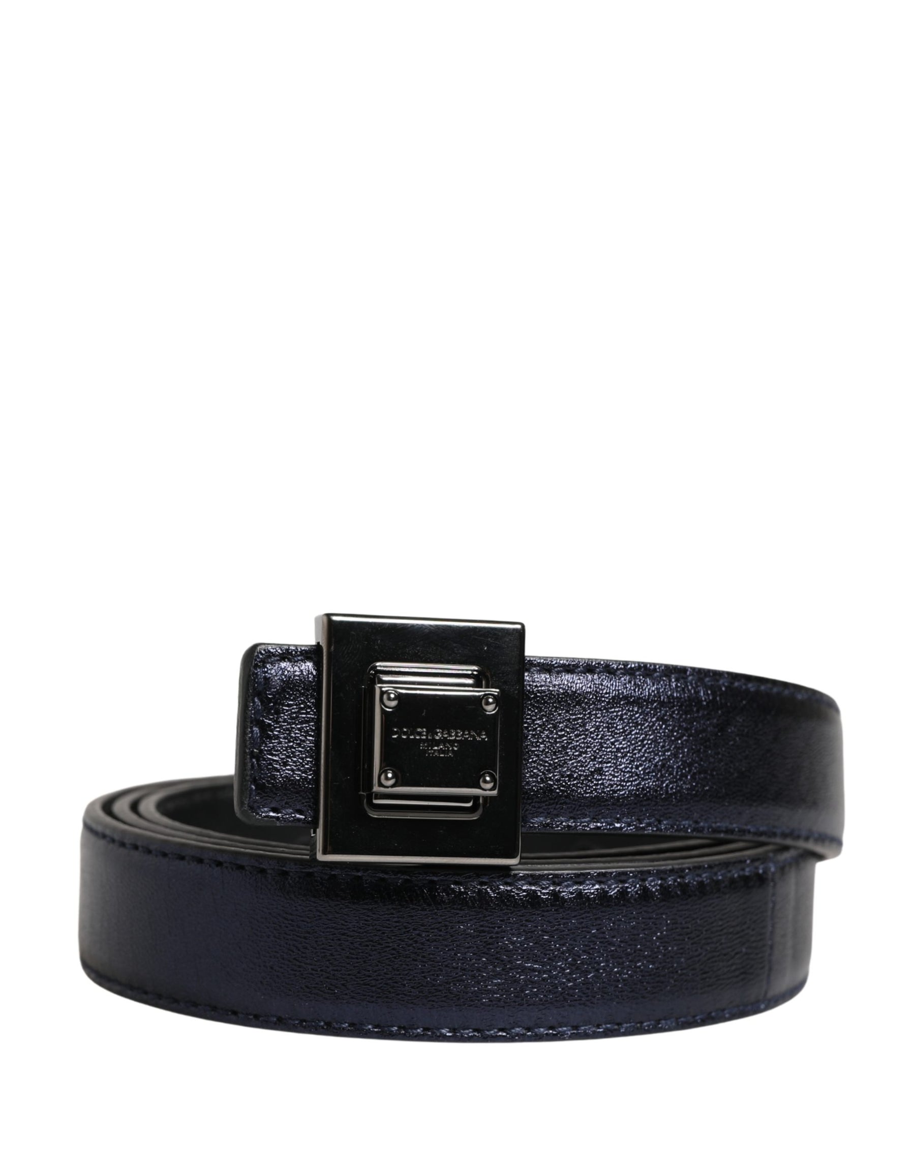 Dolce & Gabbana Men Black Classic Leather Square Buckle Belt | Regal Royce