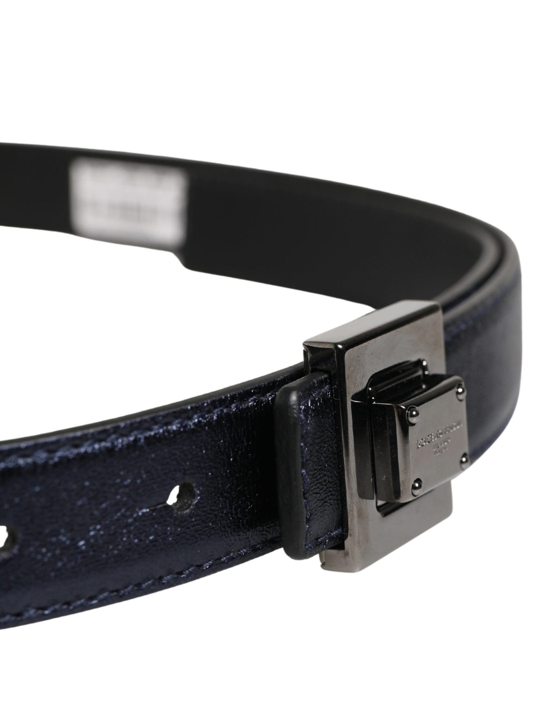 Dolce & Gabbana Men Black Classic Leather Square Buckle Belt | Regal Royce