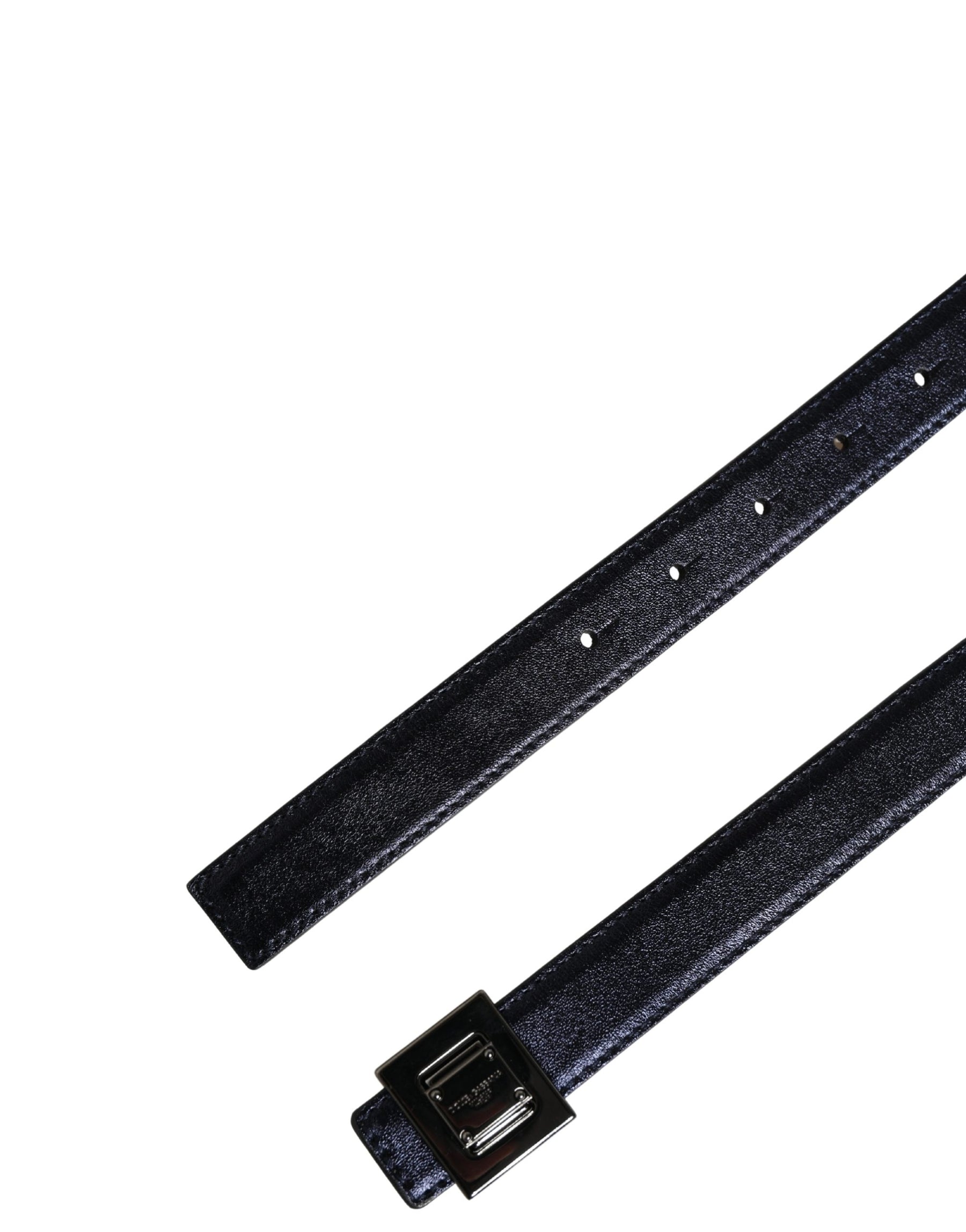 Dolce & Gabbana Men Black Classic Leather Square Buckle Belt | Regal Royce