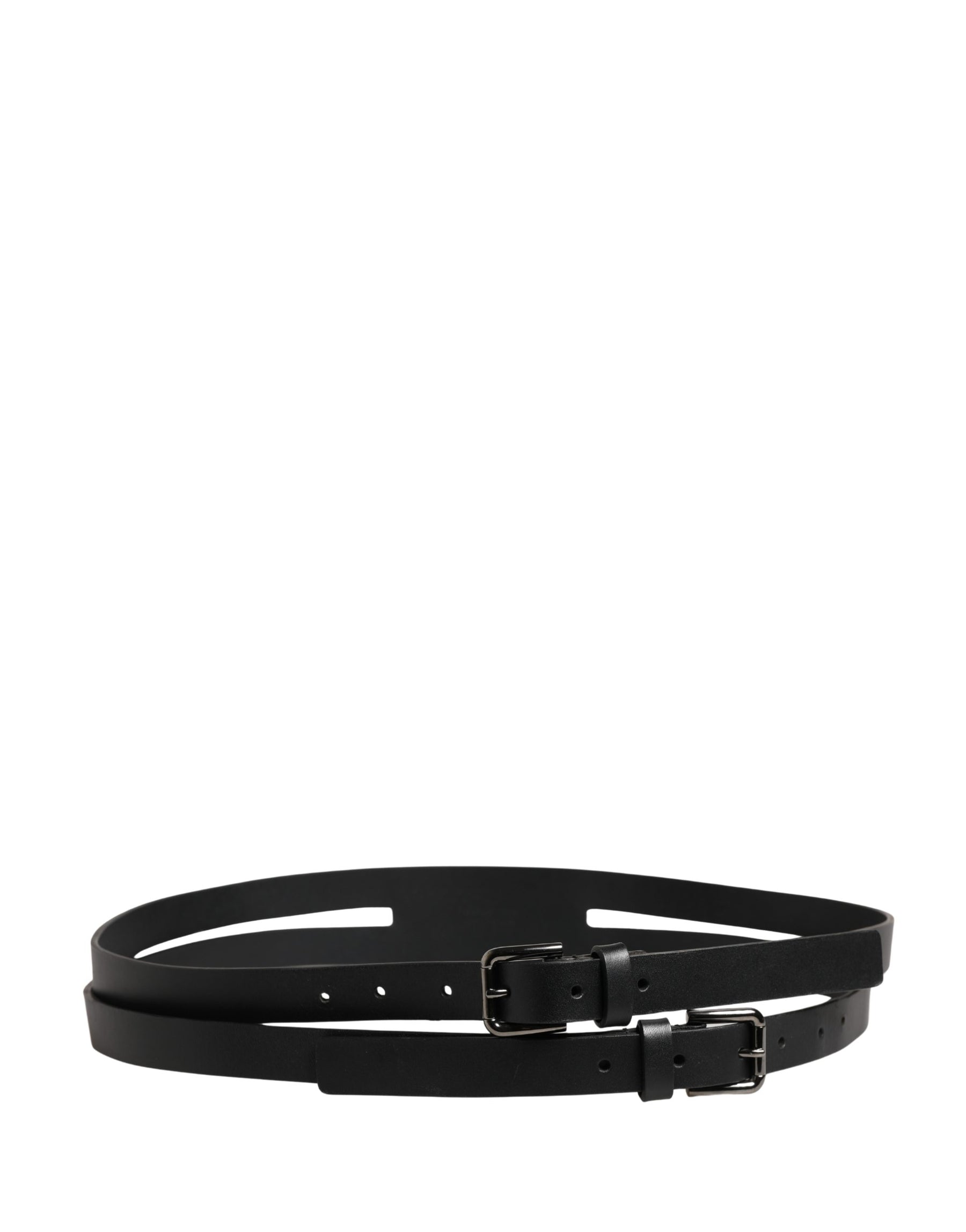Dolce & Gabbana Black Double Strap Leather Silver Buckle Belt | Regal Royce