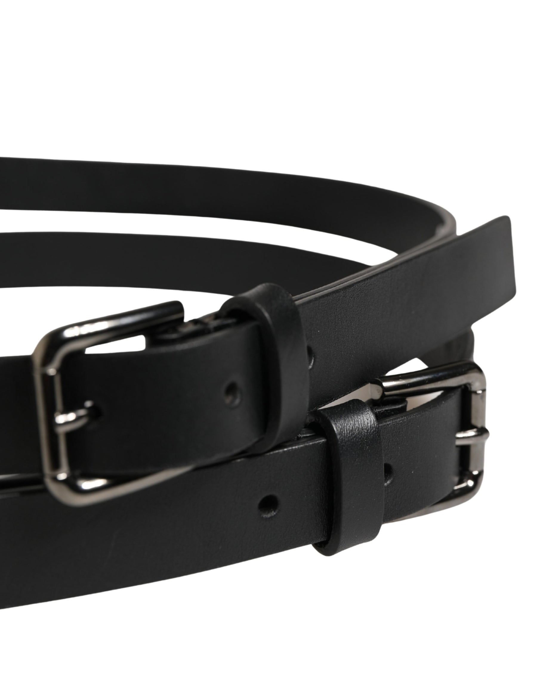 Dolce & Gabbana Black Double Strap Leather Silver Buckle Belt | Regal Royce