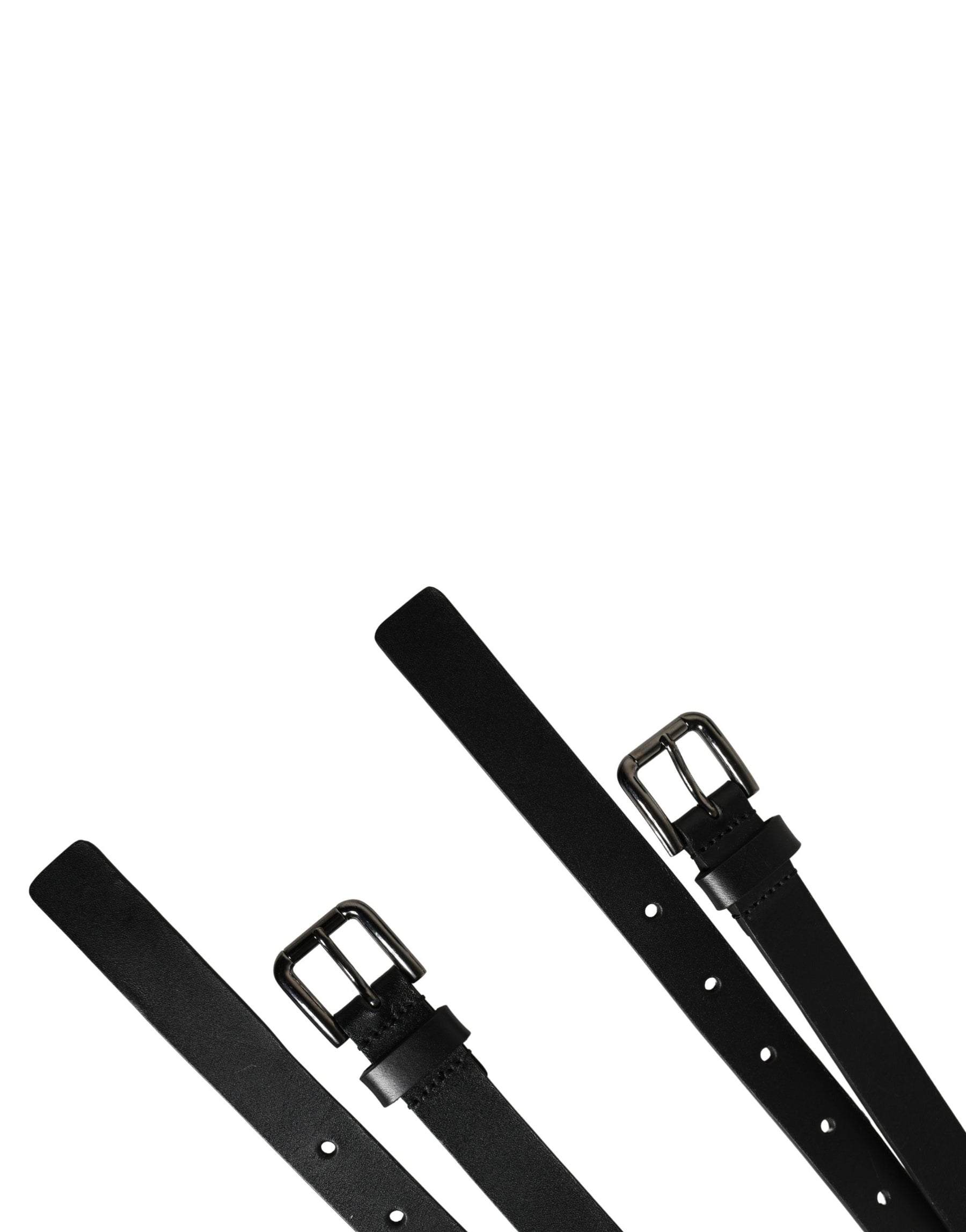 Dolce & Gabbana Black Double Strap Leather Silver Buckle Belt | Regal Royce