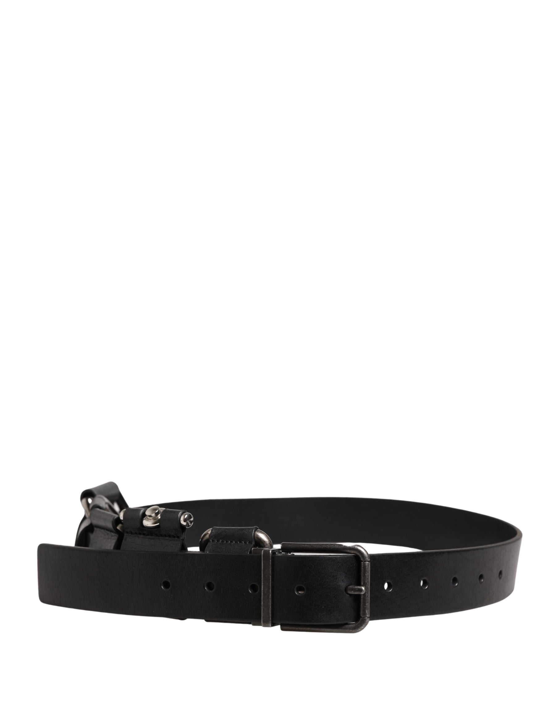Dolce & Gabbana Black Calf Leather Silver Metal Buckle Belt | Regal Royce