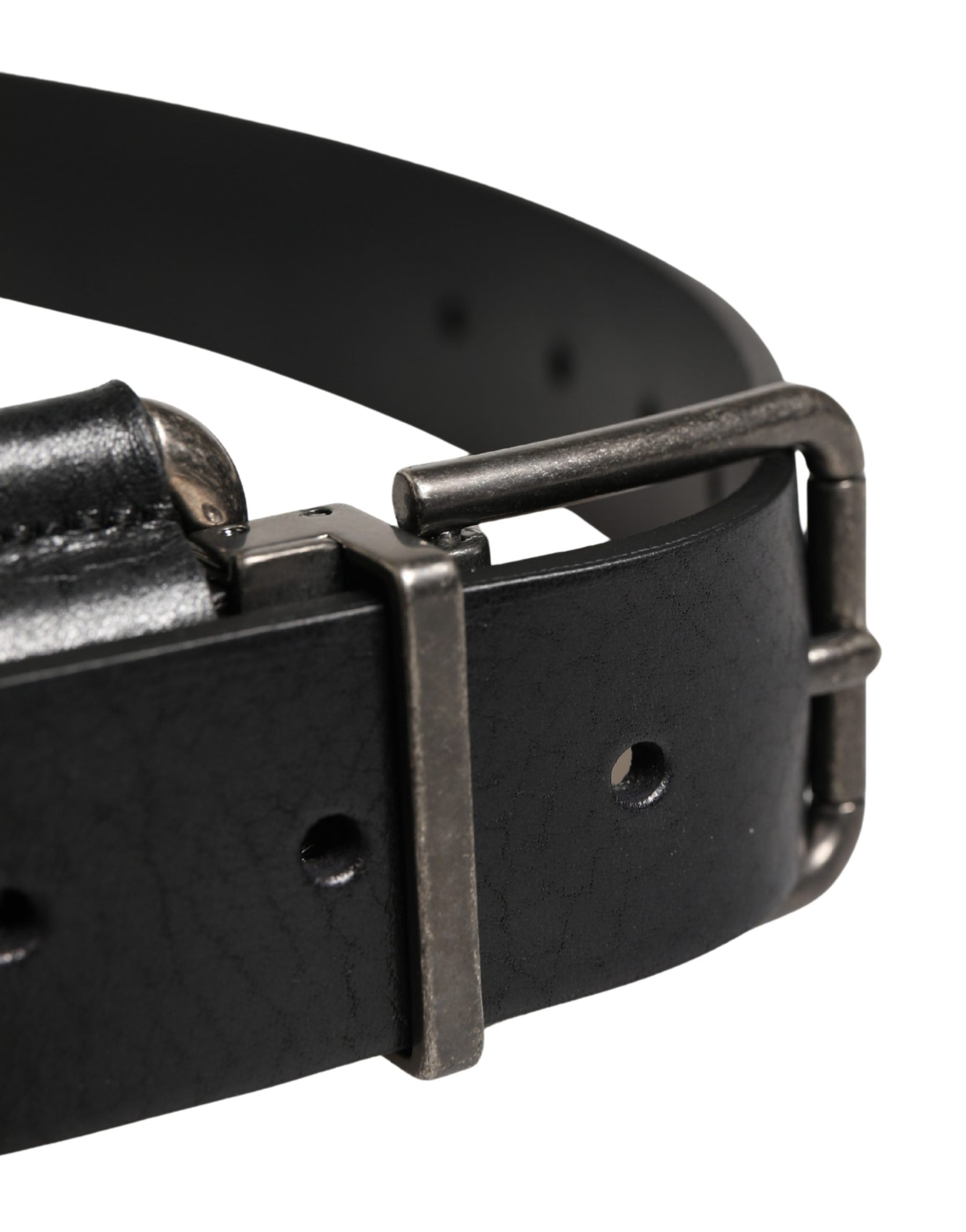Dolce & Gabbana Black Calf Leather Silver Metal Buckle Belt | Regal Royce