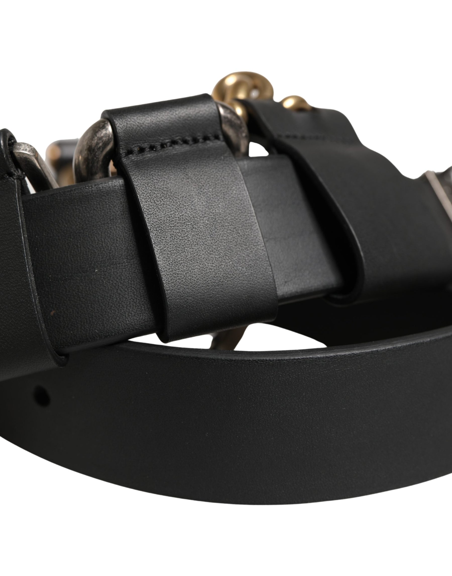 Dolce & Gabbana Men Black Classic Leather Metal Buckle Belt | Regal Royce