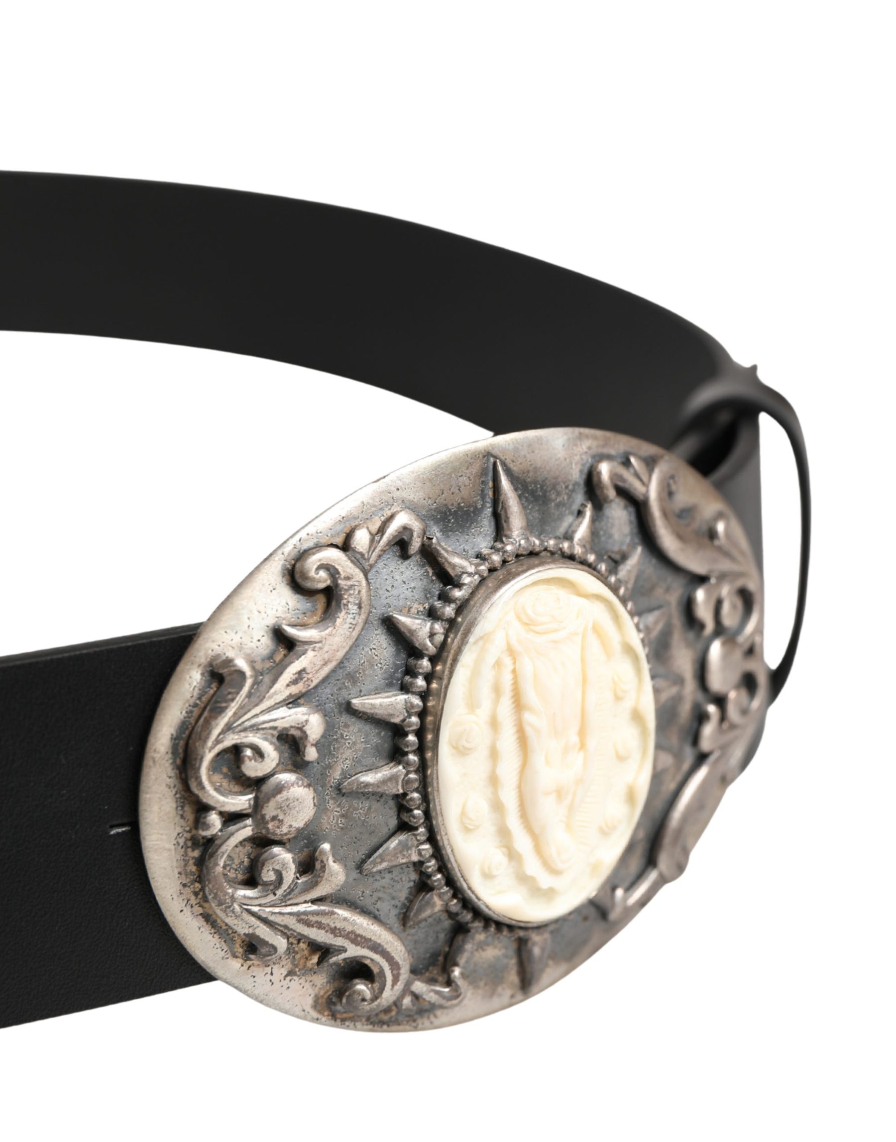 Dolce & Gabbana Black Calf Leather Ornate Metal Buckle Belt | Regal Royce