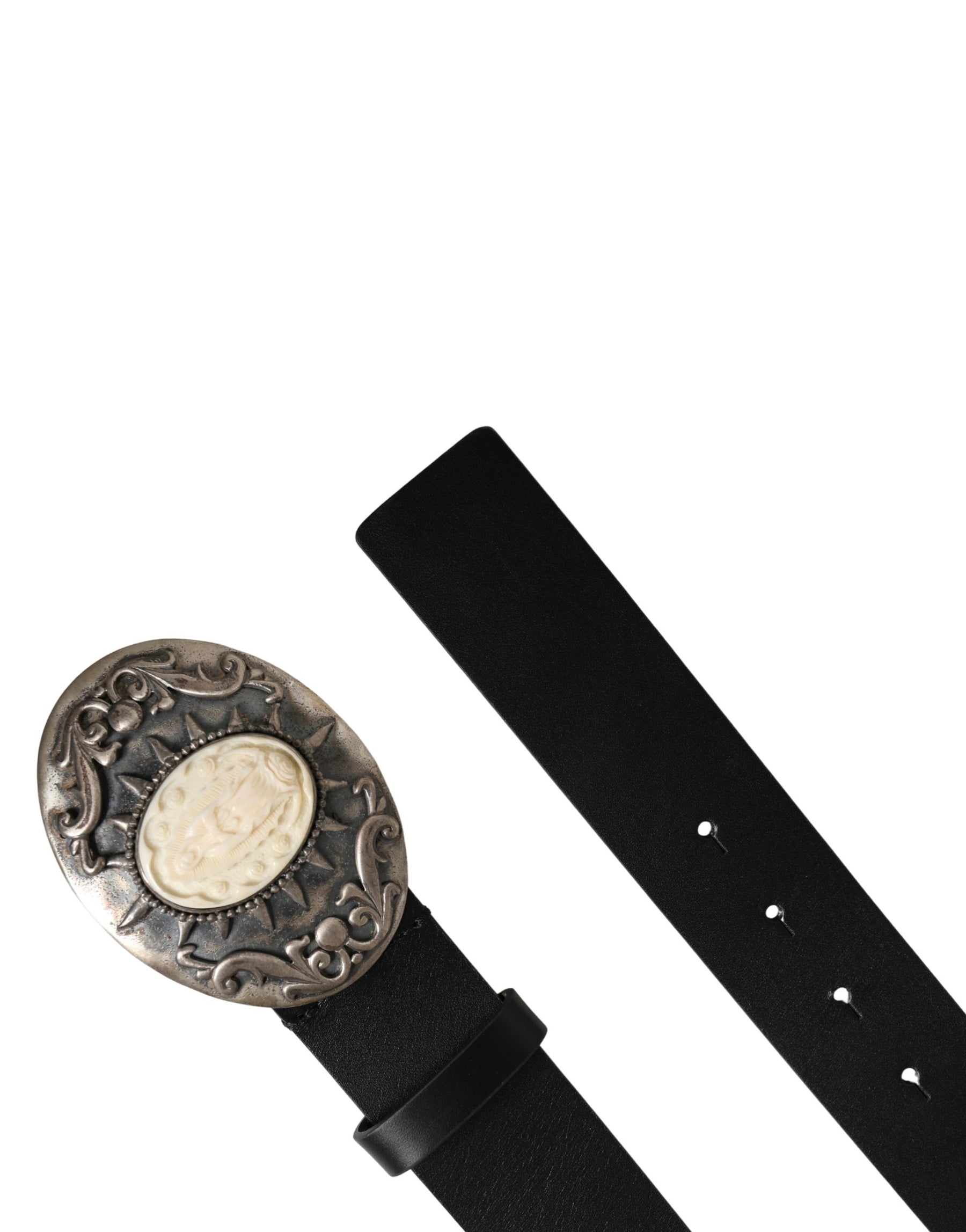 Dolce & Gabbana Black Calf Leather Ornate Metal Buckle Belt | Regal Royce