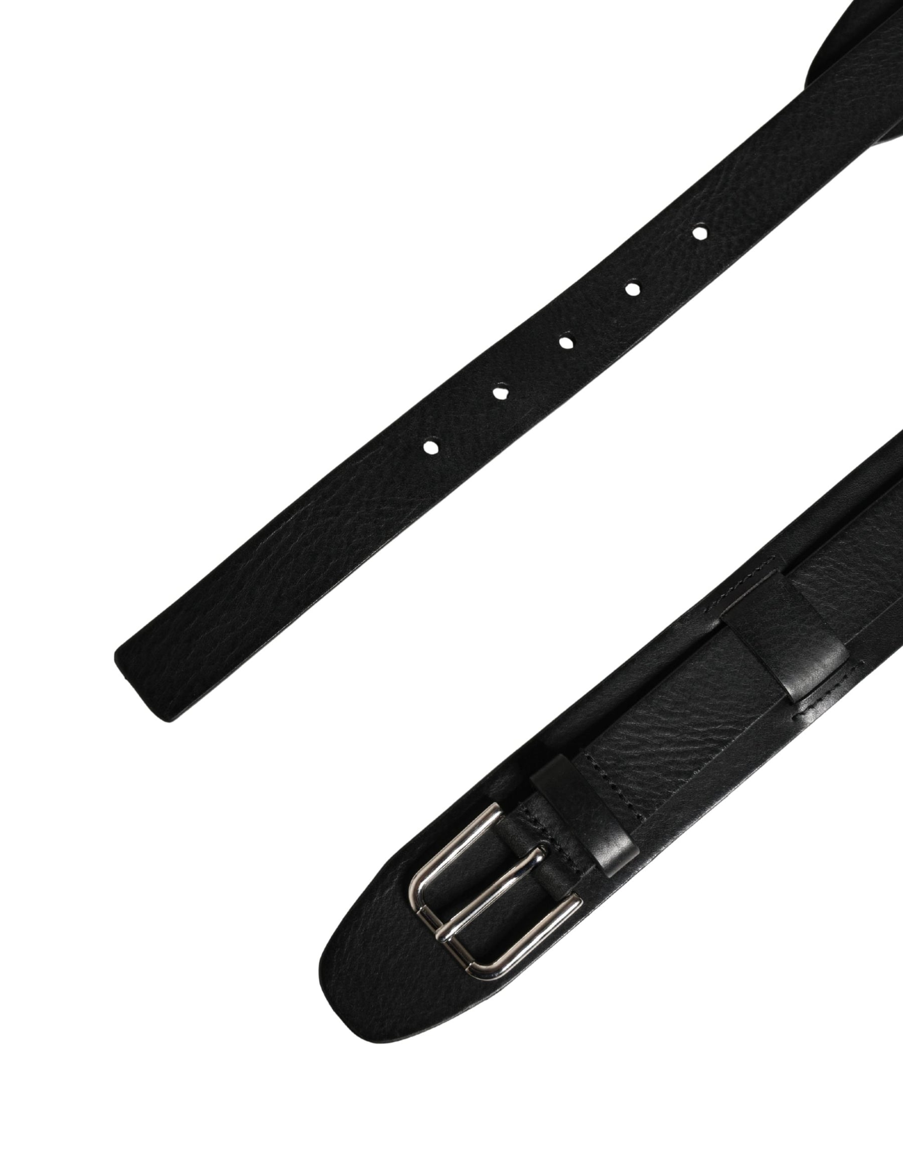Dolce & Gabbana Men Black Classic Leather Metal Buckle Belt | Regal Royce