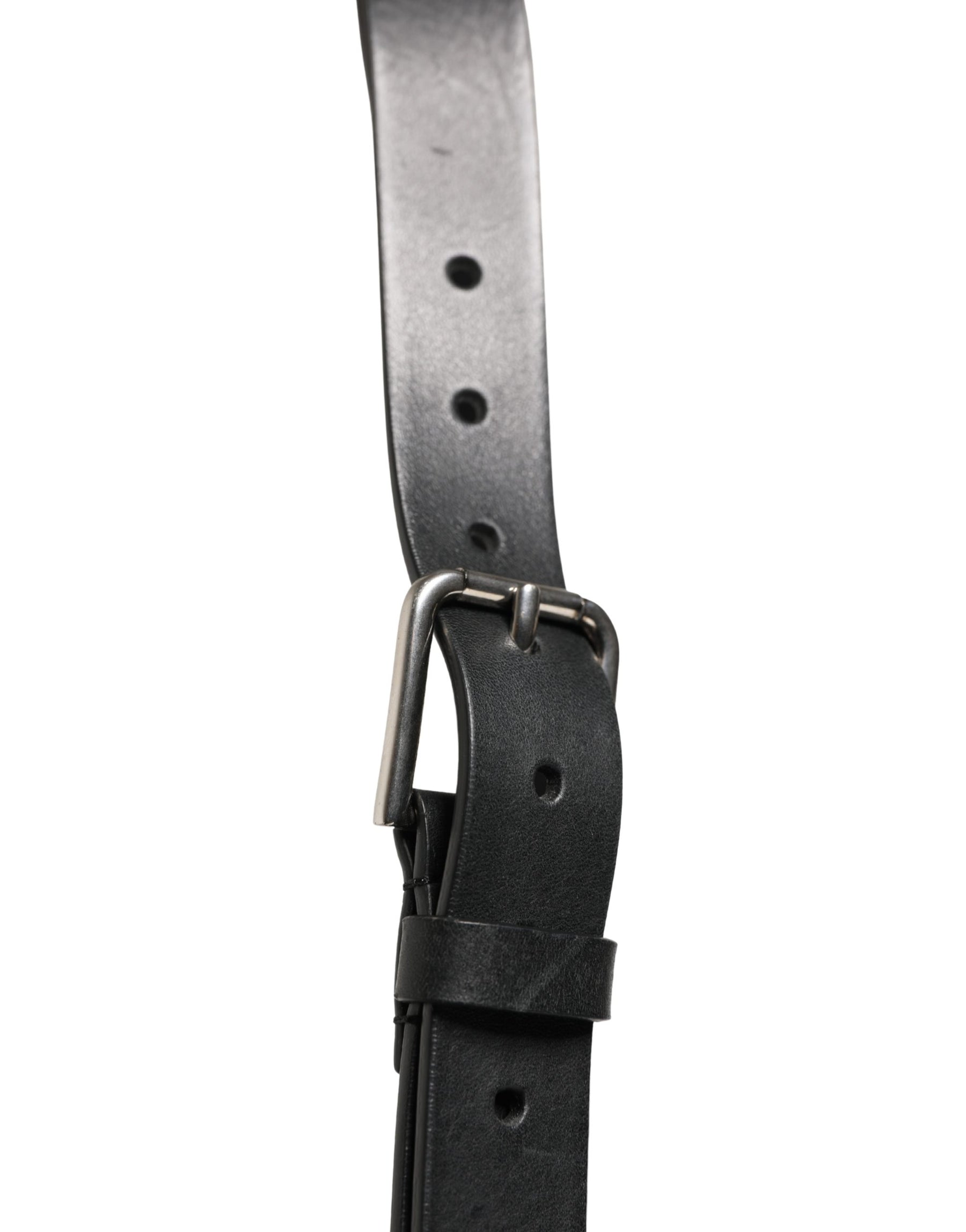 Dolce & Gabbana Black Double Strap Leather Silver Buckle Belt | Regal Royce