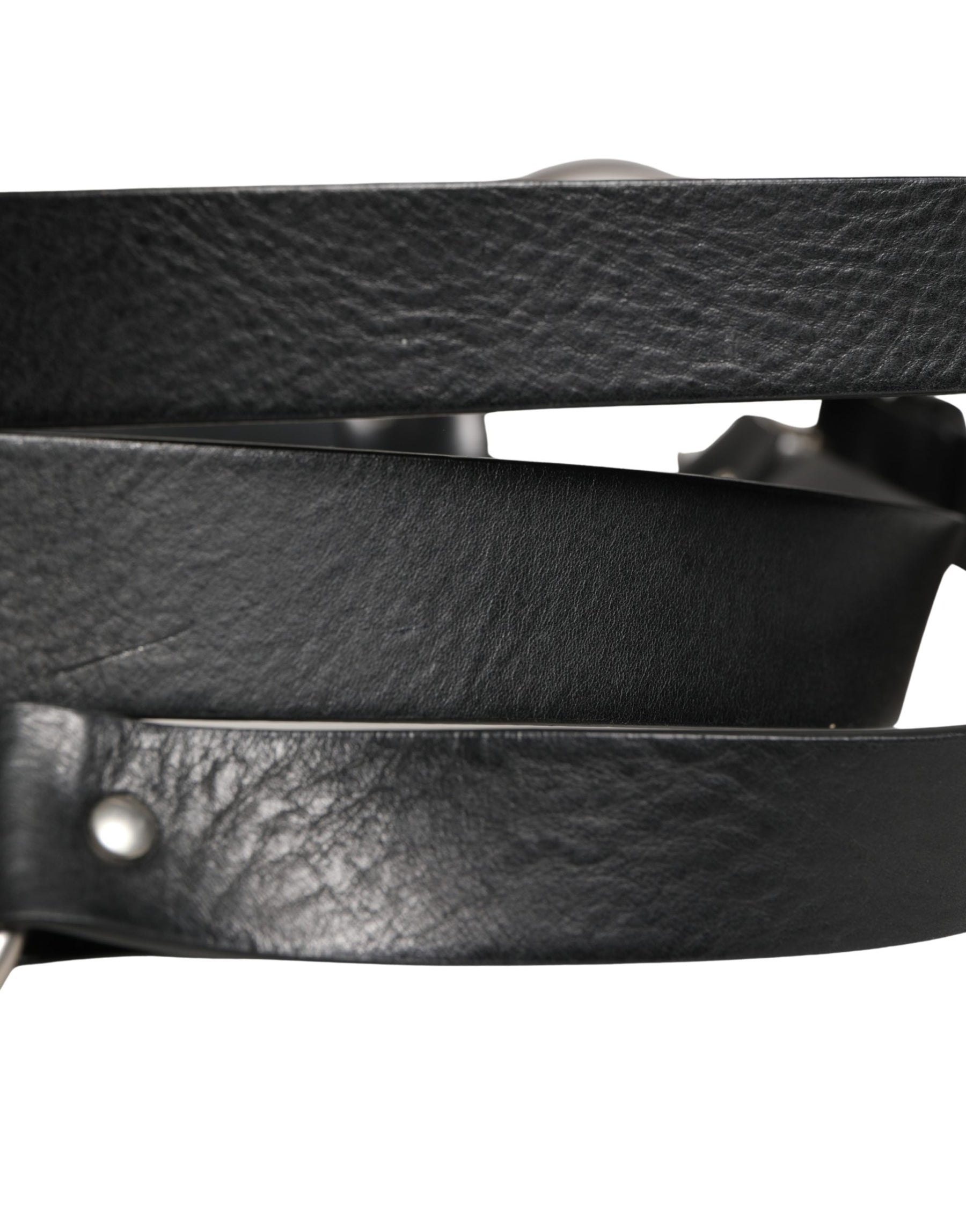 Dolce & Gabbana Black Double Strap Leather Silver Buckle Belt | Regal Royce