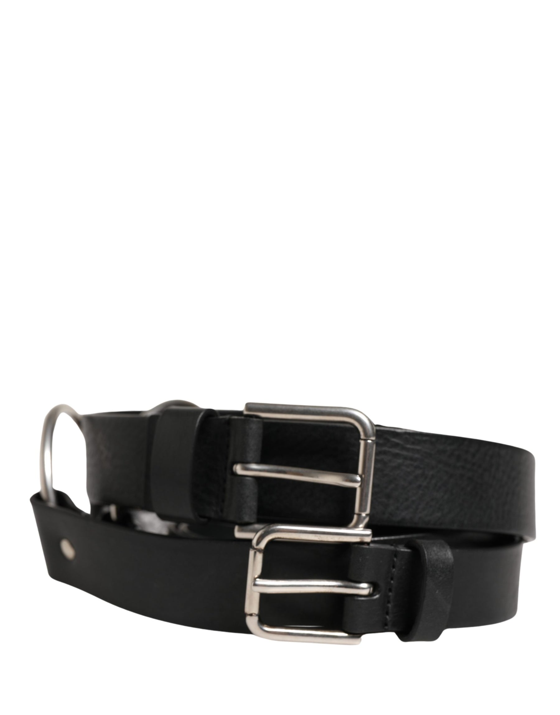Dolce & Gabbana Black Double Strap Leather Silver Buckle Belt | Regal Royce