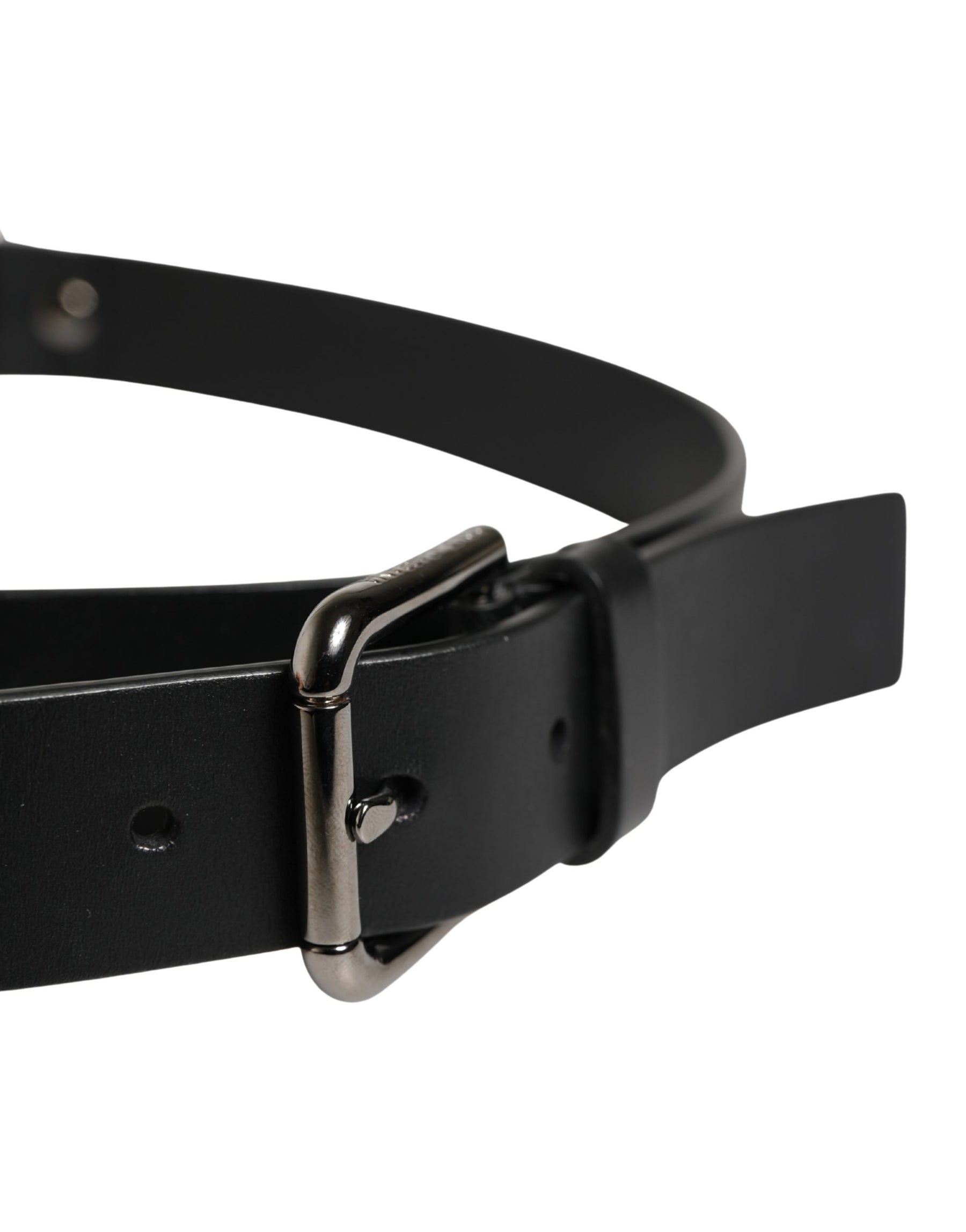 Dolce & Gabbana Men Black Calfskin Leather Metal Buckle Belt | Regal Royce