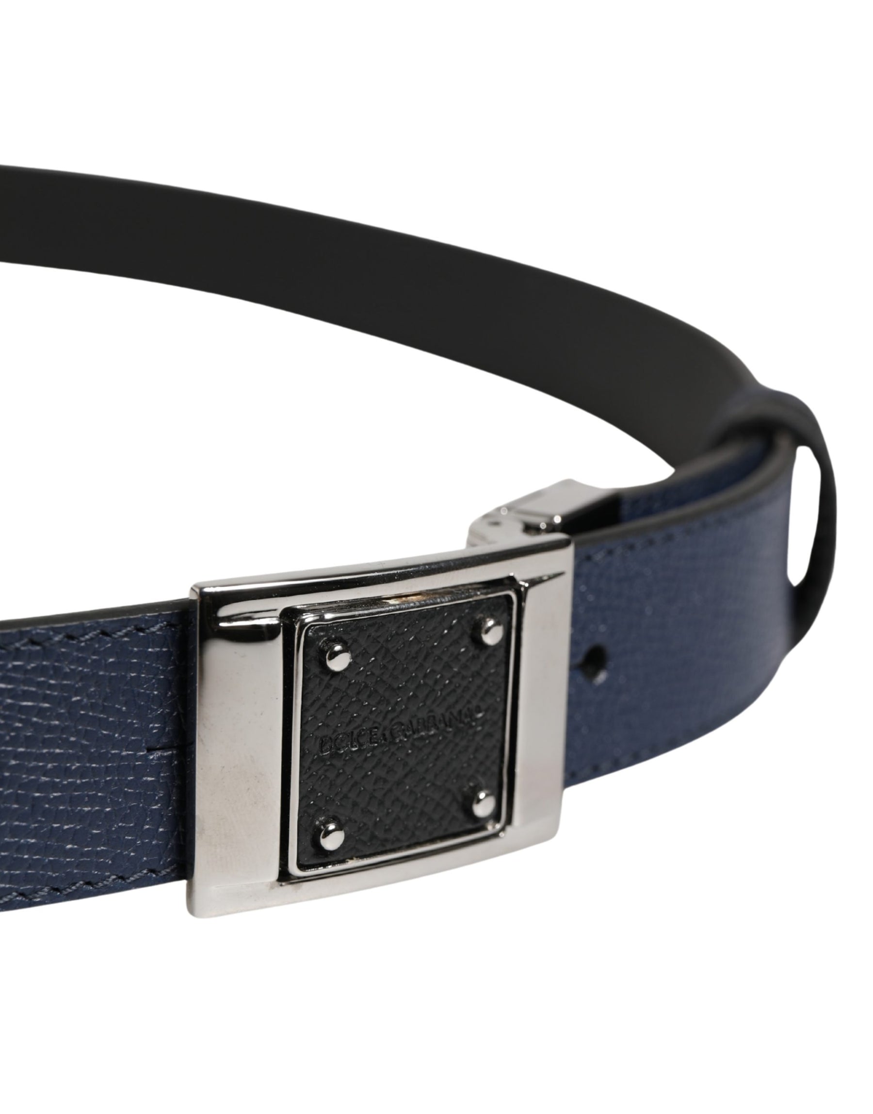 Dolce & Gabbana Men Blue Calfskin Leather Square Buckle Belt | Regal Royce