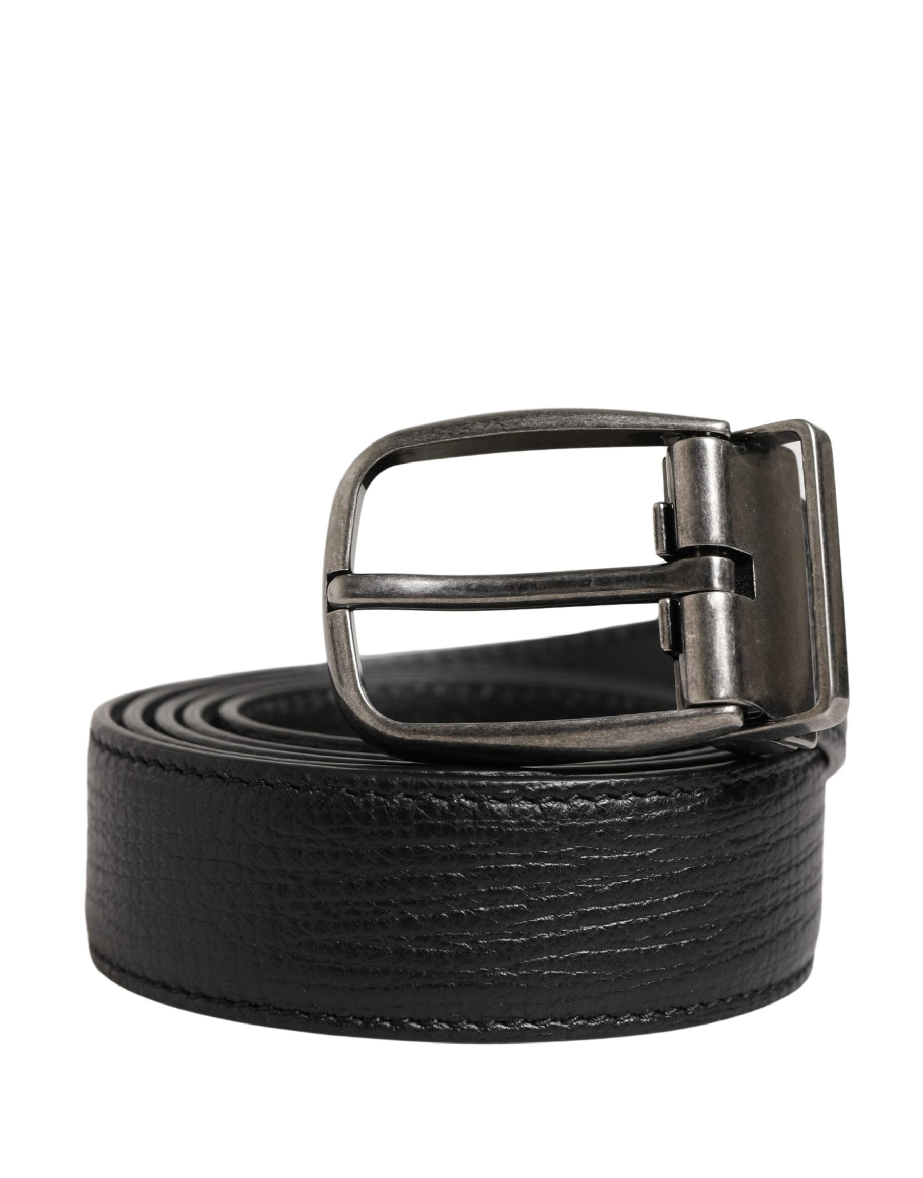 Dolce & Gabbana Men Black Classic Leather Metal Buckle Belt | Regal Royce