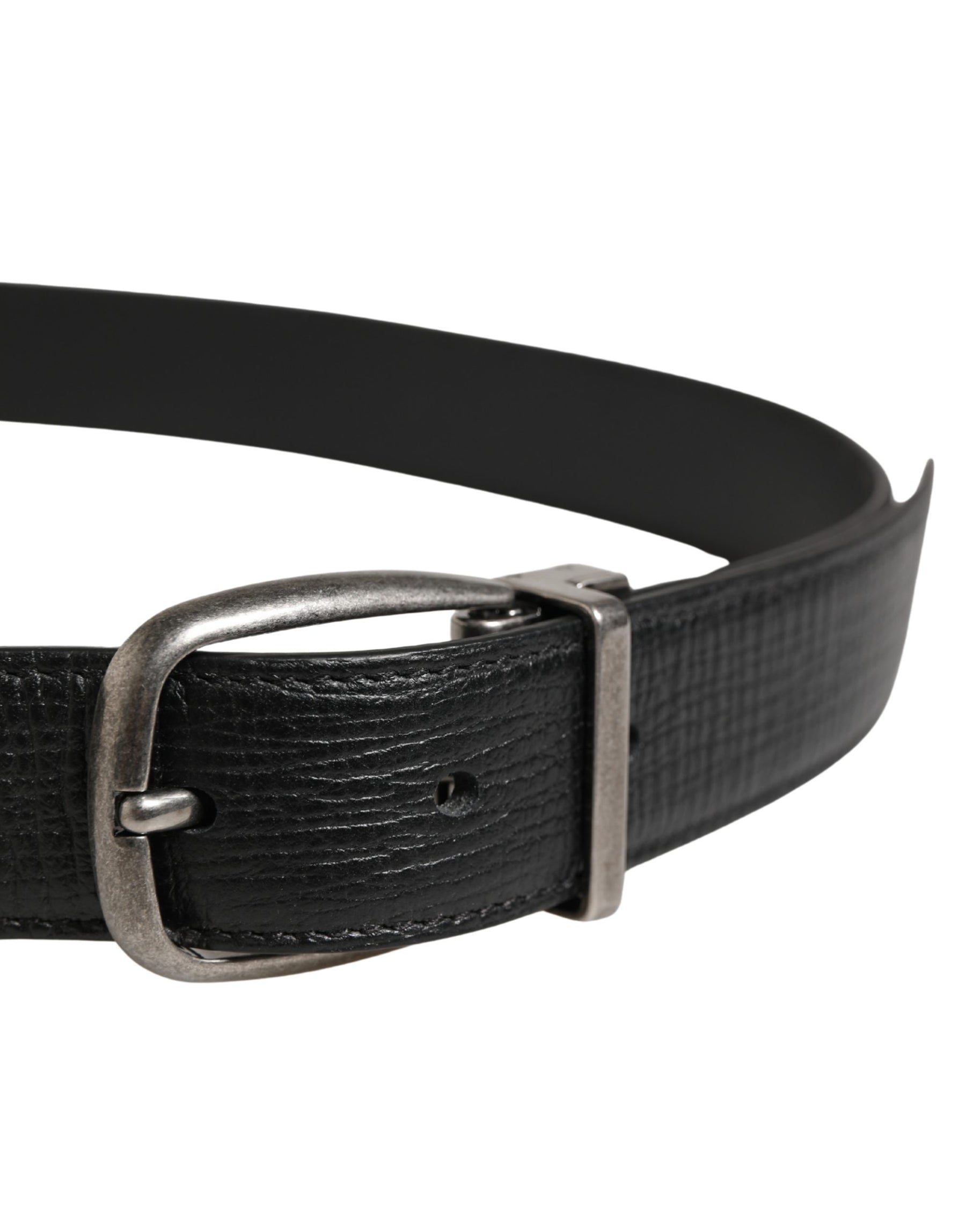 Dolce & Gabbana Men Black Classic Leather Metal Buckle Belt | Regal Royce